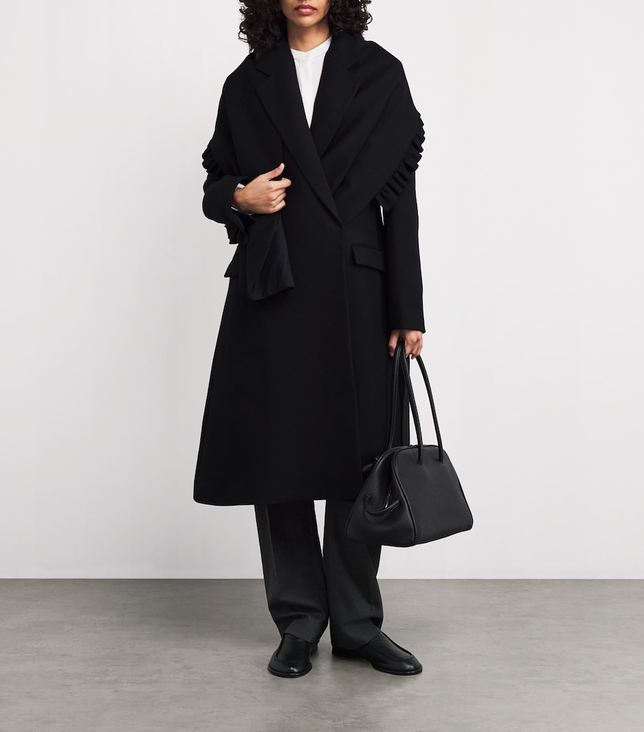 Organic Wool Frilled Coat 0999 BLACK Image 2