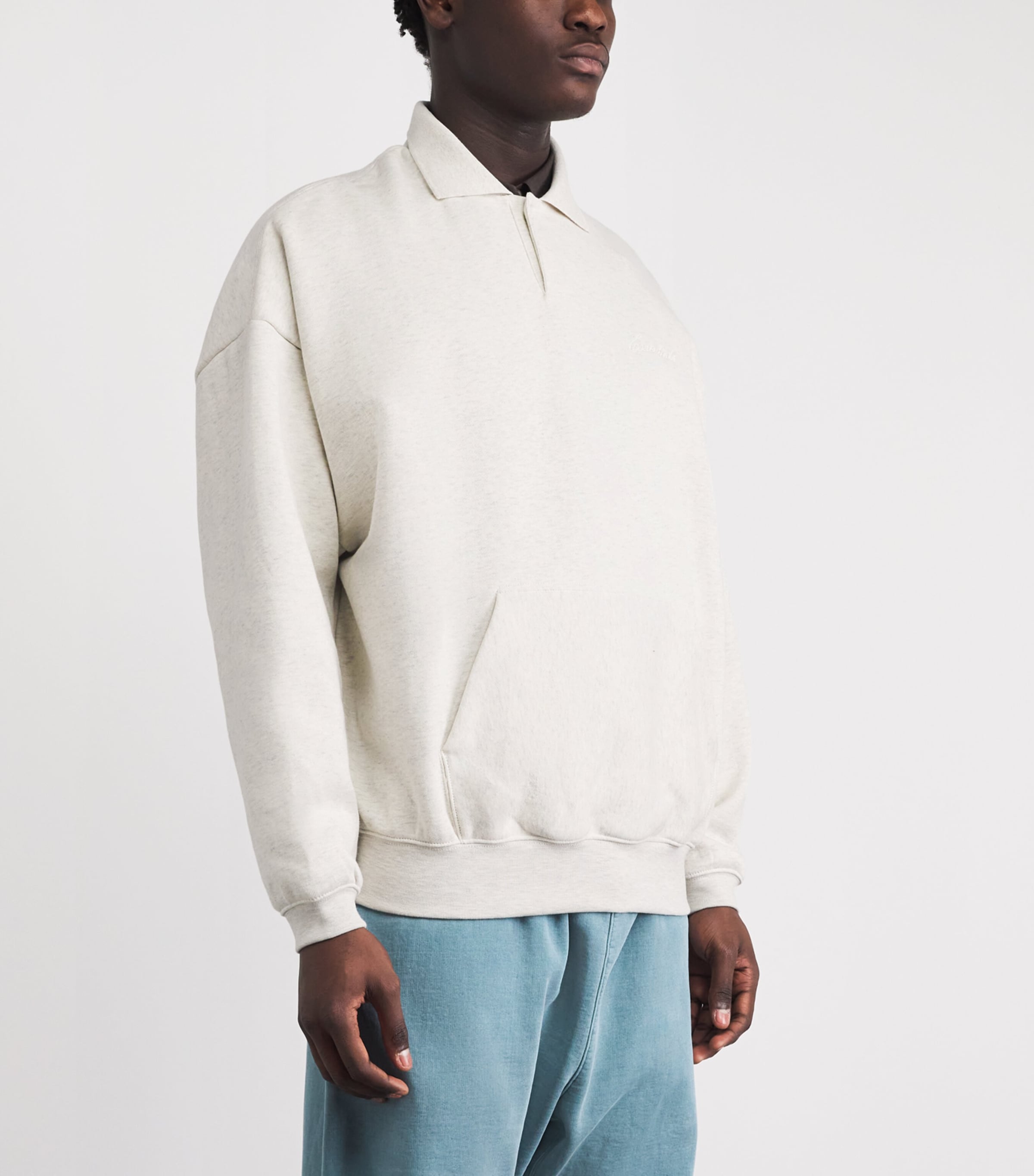 FEAR OF GOD ESSENTIALS Mens Cotton-Blend Logo Polo Sweatshirt Oatml Hthr/lght Hthr Image 4
