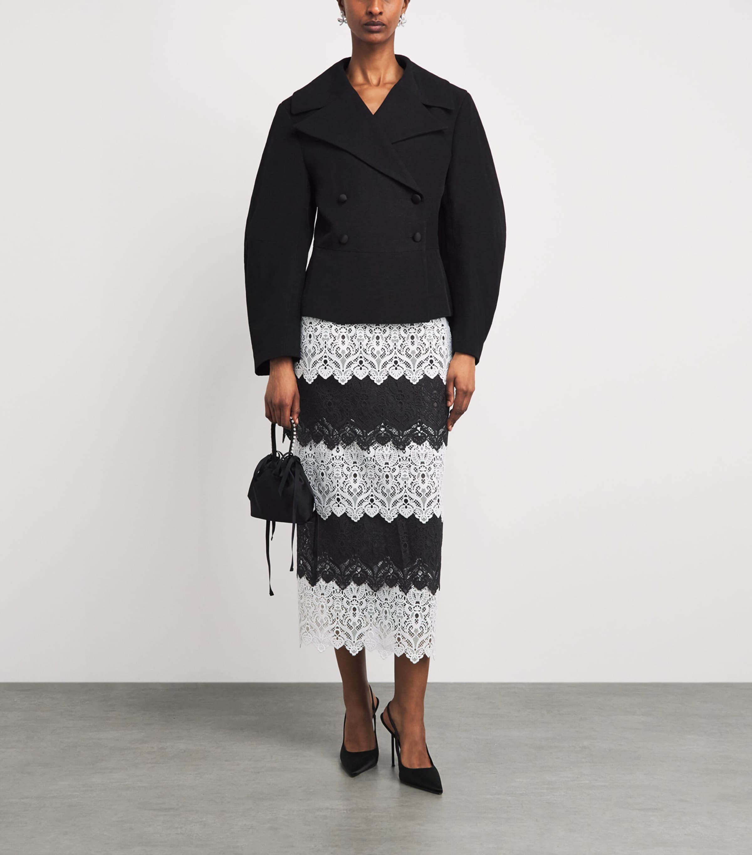 Carolina Herrera Womens Lace Midi Skirt Black/white Image 2