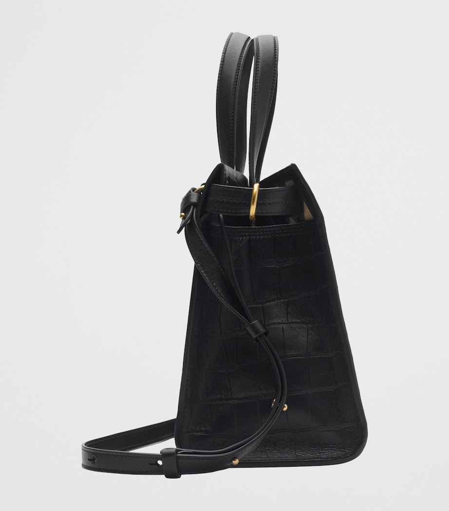 Small Calfskin Croc-Embossed Cotswolds Tote Bag BLACK Image 4