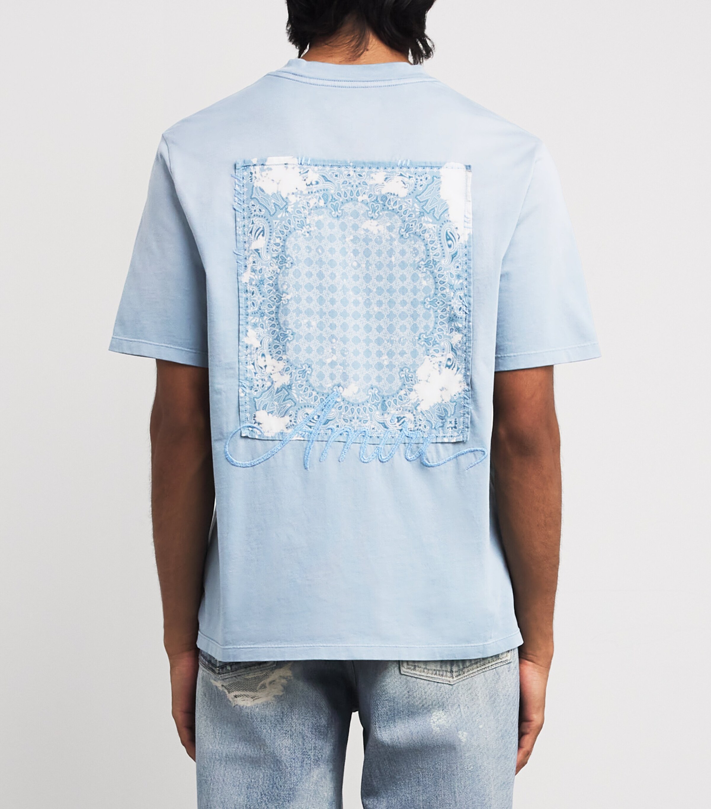 AMIRI Mens Cotton Bandana Patch T-Shirt Ashley Blue Image 4