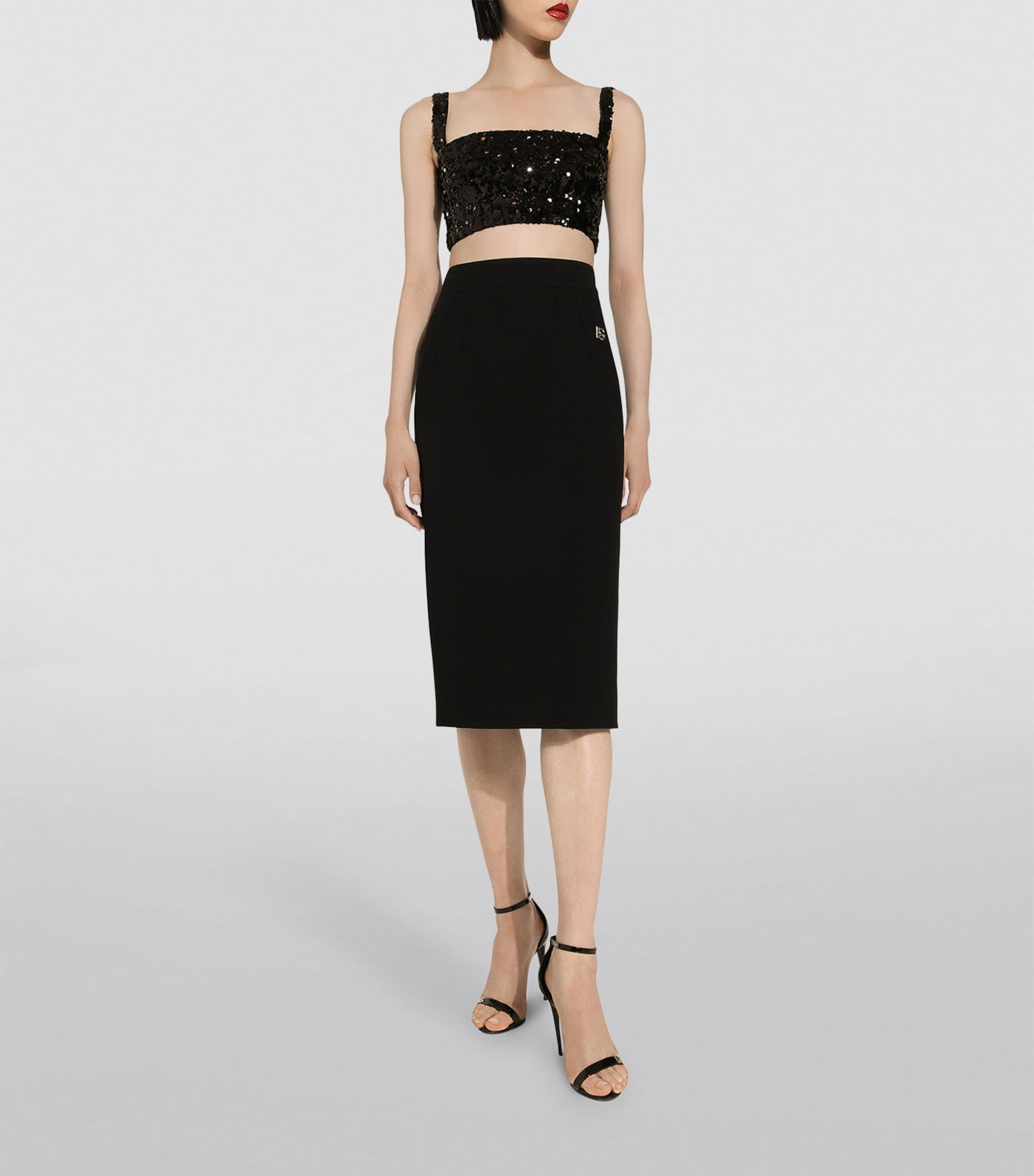 Sequin Sleeveless Crop Top N0000-BLACK Image 4