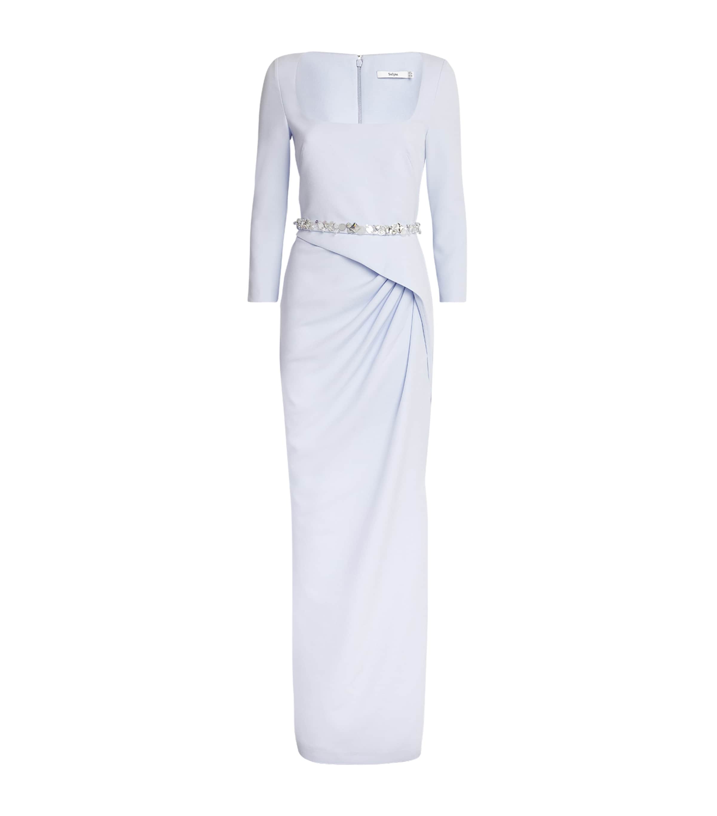 Safiyaa Womens Stretch-Crepe Frill-Trim Mahir Maxi Dress Silk Blue Image 1