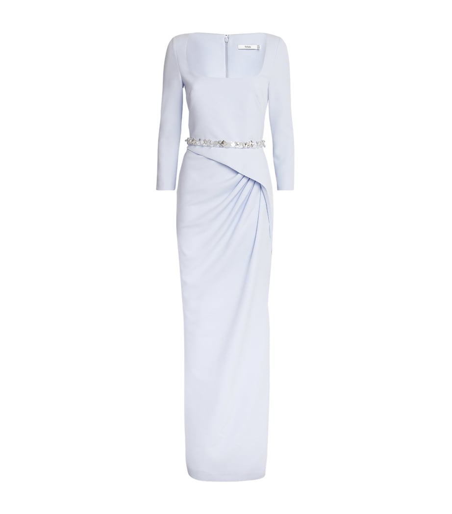 Safiyaa Womens Stretch-Crepe Frill-Trim Mahir Maxi Dress Silk Blue Image 1