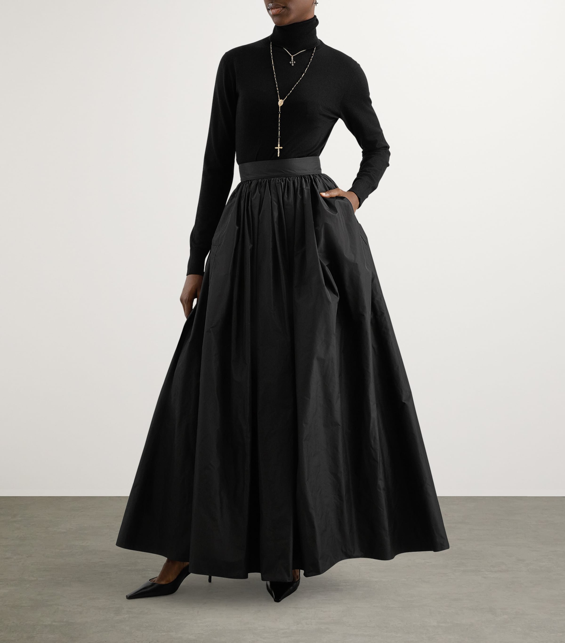 Taffeta Circle Maxi Skirt N0000-BLACK Image 2