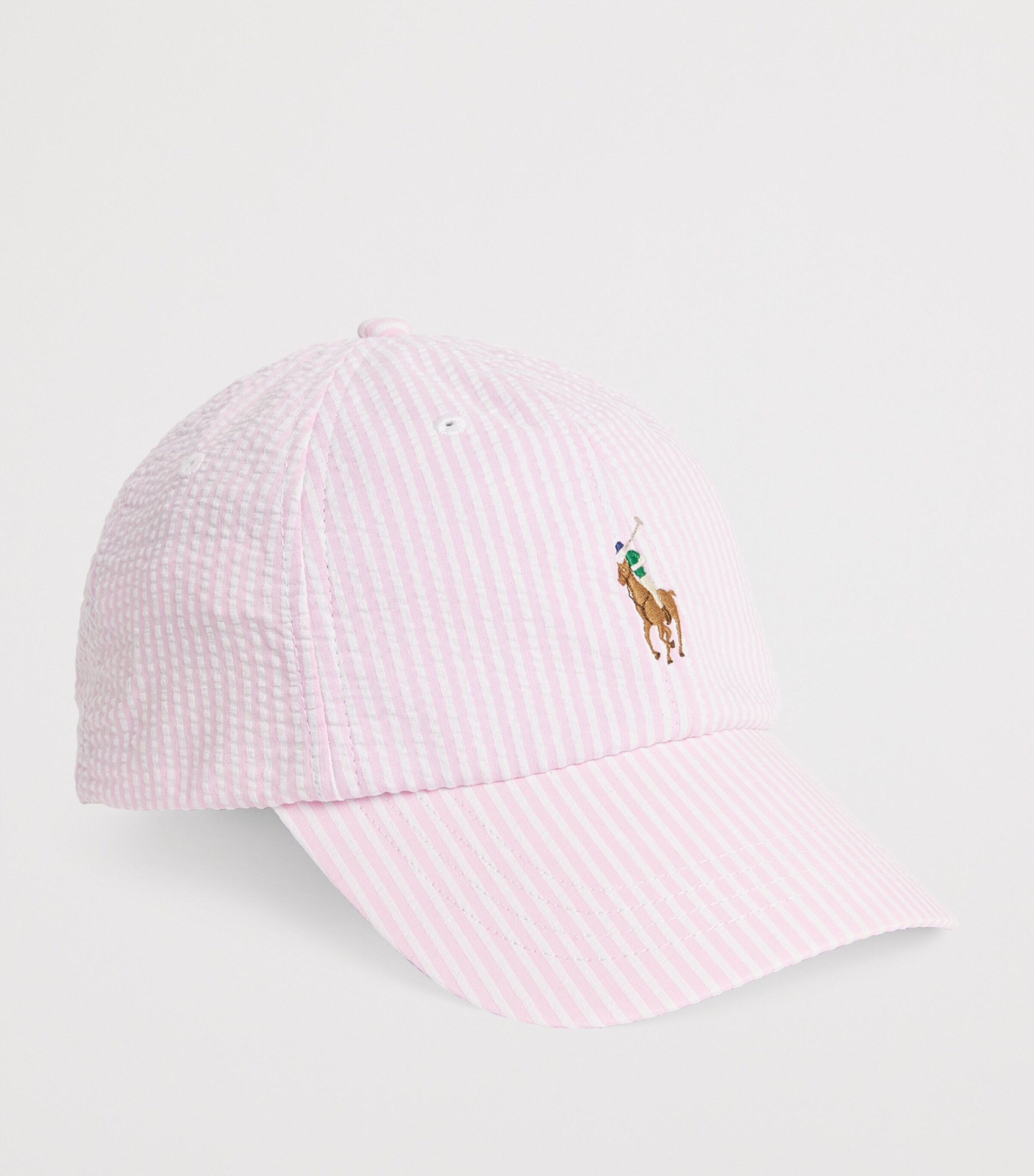 Seersucker Polo Pony Baseball Cap PINK Image 2