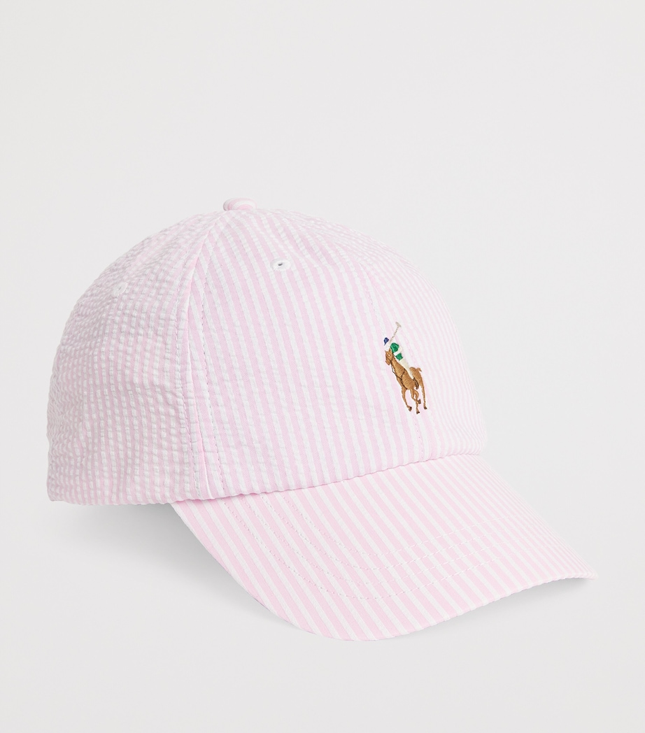 Seersucker Polo Pony Baseball Cap PINK Image 2