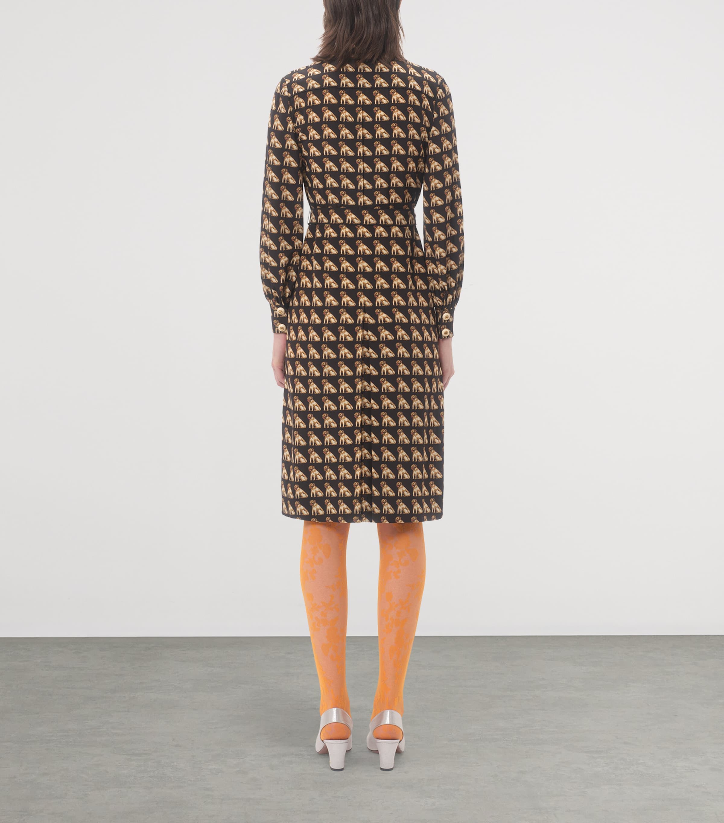 Silk Dog Print Midi Dress K92 Image 4