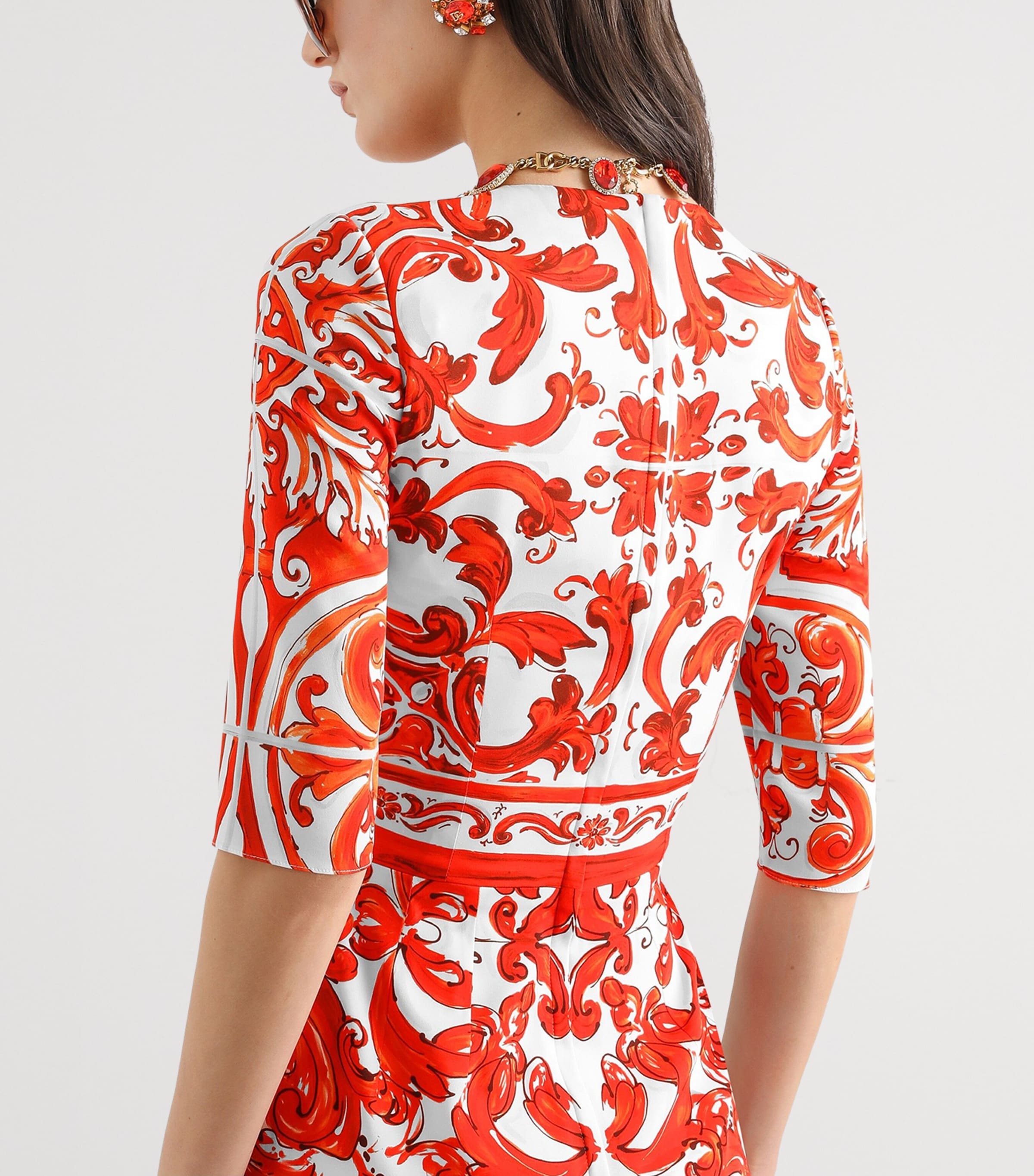 Dolce&Gabbana Womens Silk Majolica Print Midi Dress Combined Colou Image 4