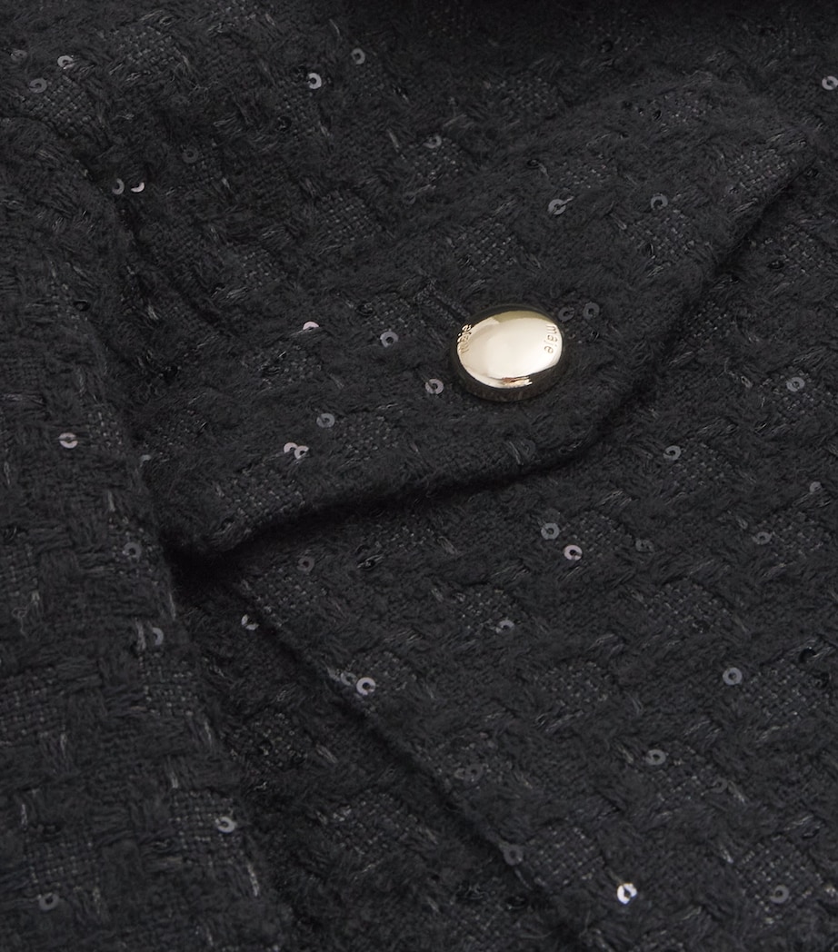 Sequinned Tweed Cropped Jacket BLACK Image 5