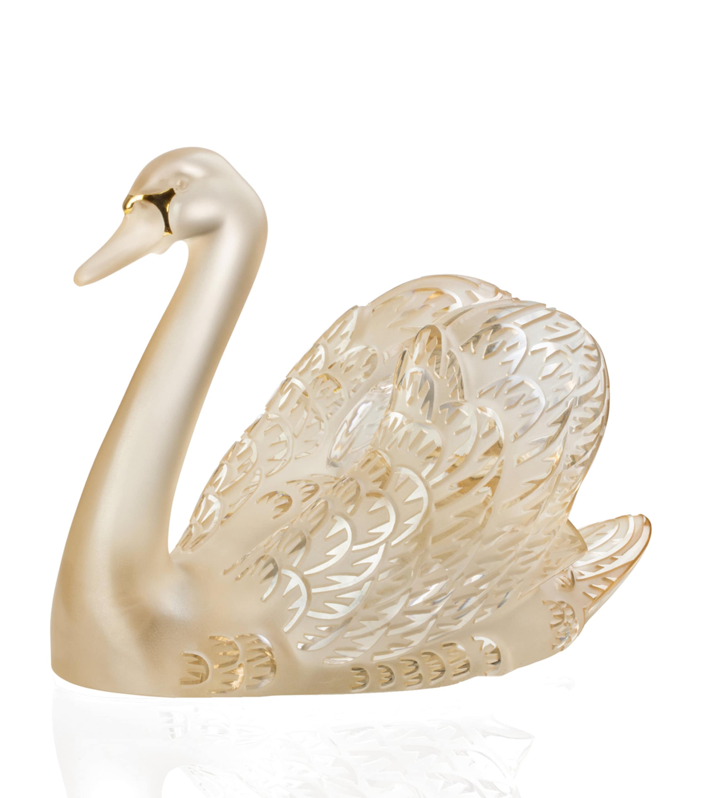 Lalique Swan Head Up Figure In Gold