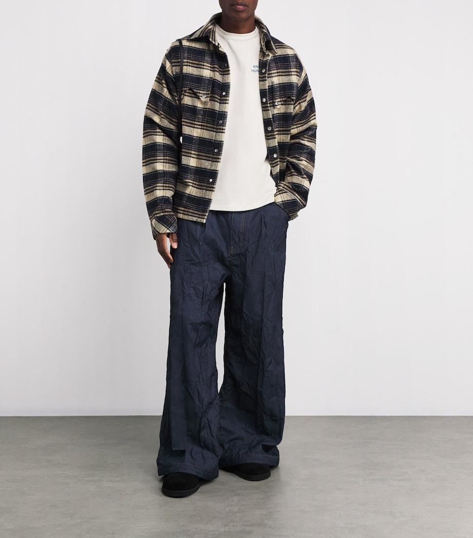 Rhude Mens Cotton Flannel Check Overshirt Dark Navy/beige Image 2