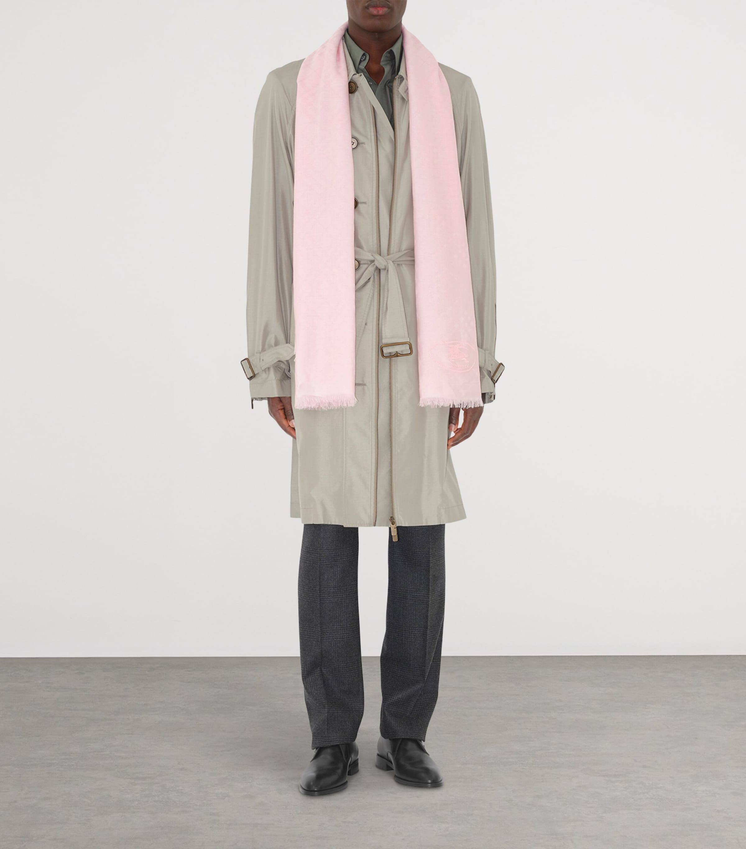 Silk-Wool Wide Check Scarf SUGAR PINK Image 5