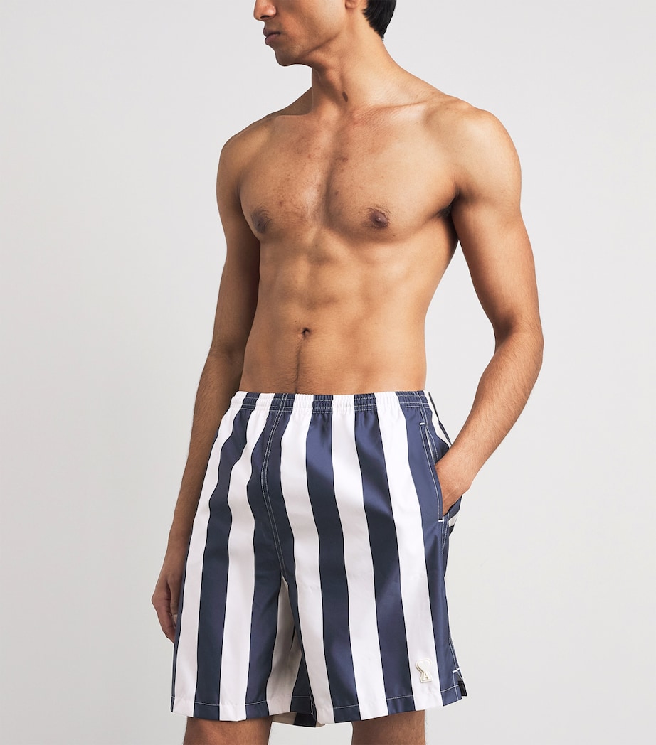 AMI Paris Mens Logo Stripe Swim Shorts Blnc Crme/encre Image 2