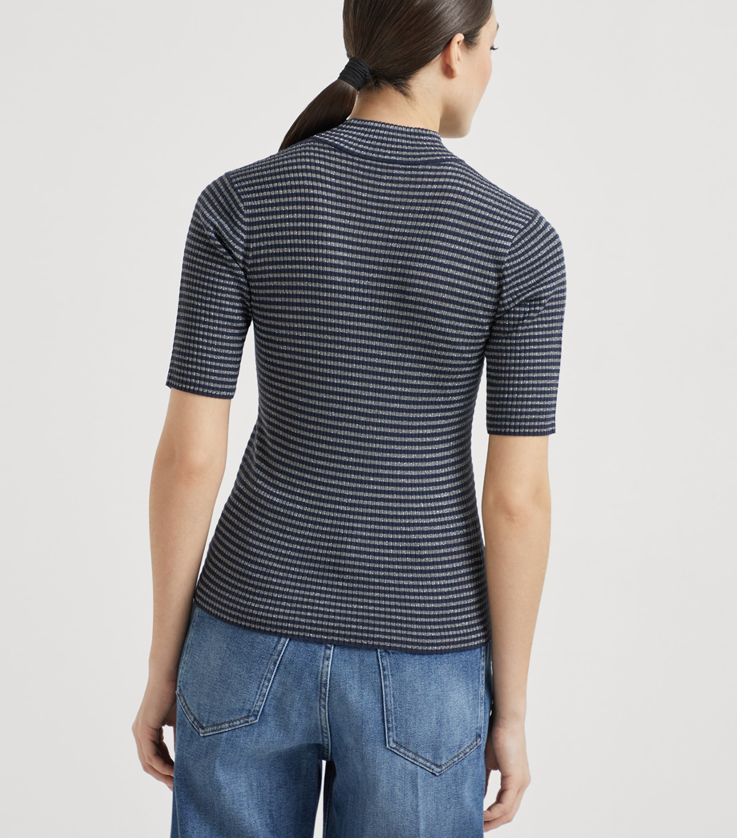 Virgin Wool-Cashmere Sparkling Stripe Sweater CGS61 Image 3