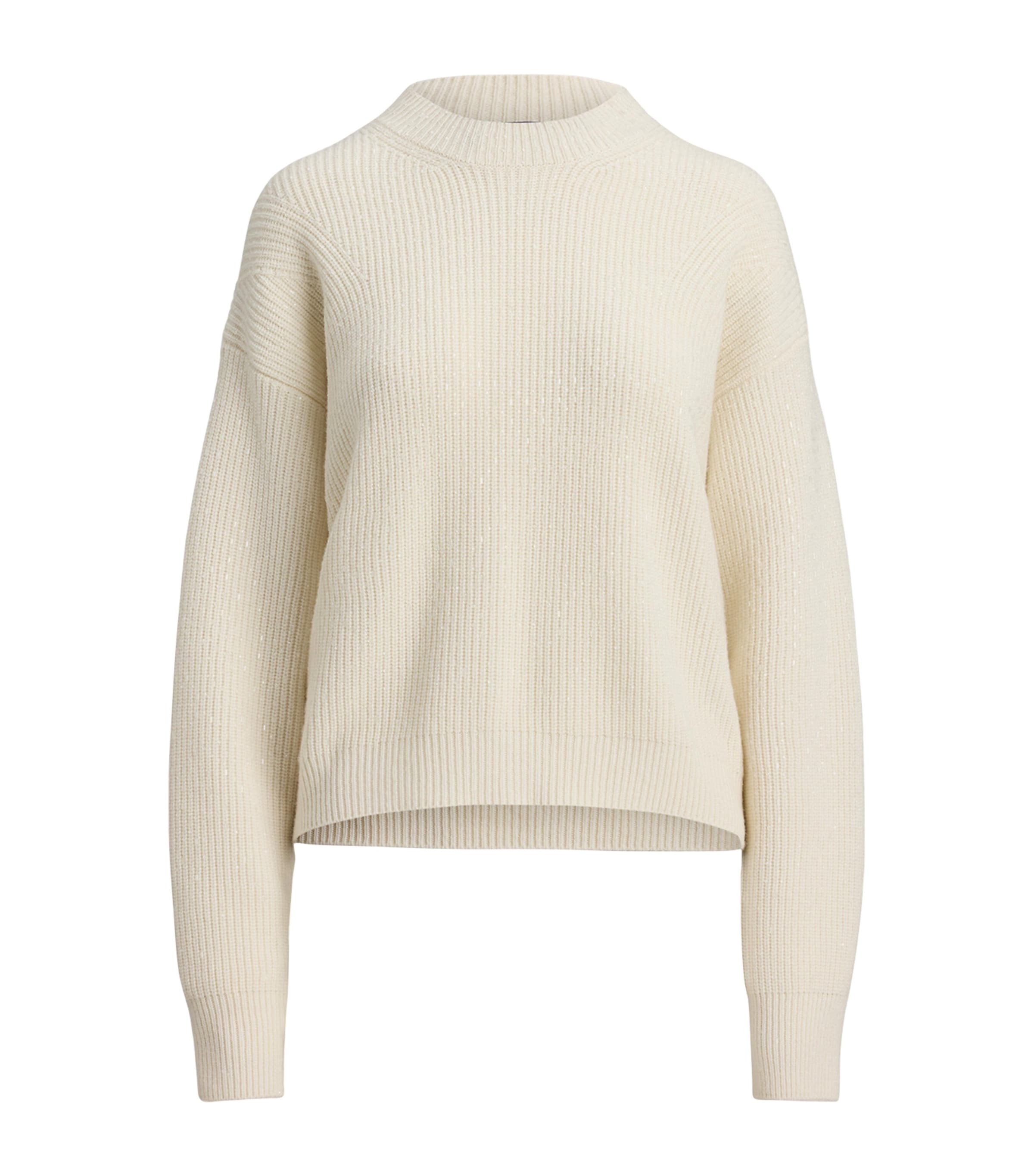 Ralph Lauren Ribbed Sequin-embellished Sweater In White