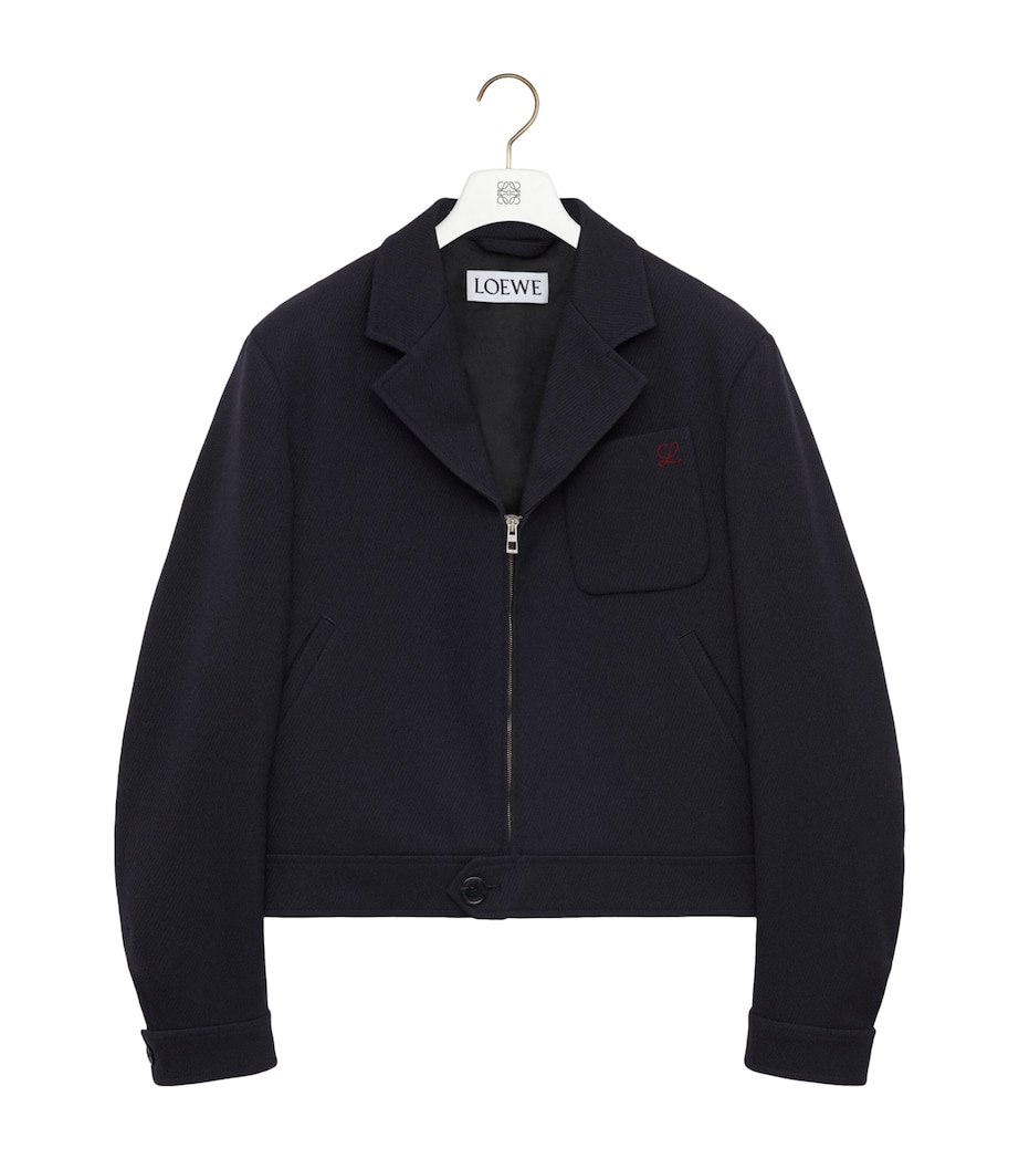 Wool Collared Zip-Up Jacket DARK NAVY BLUE Image 1