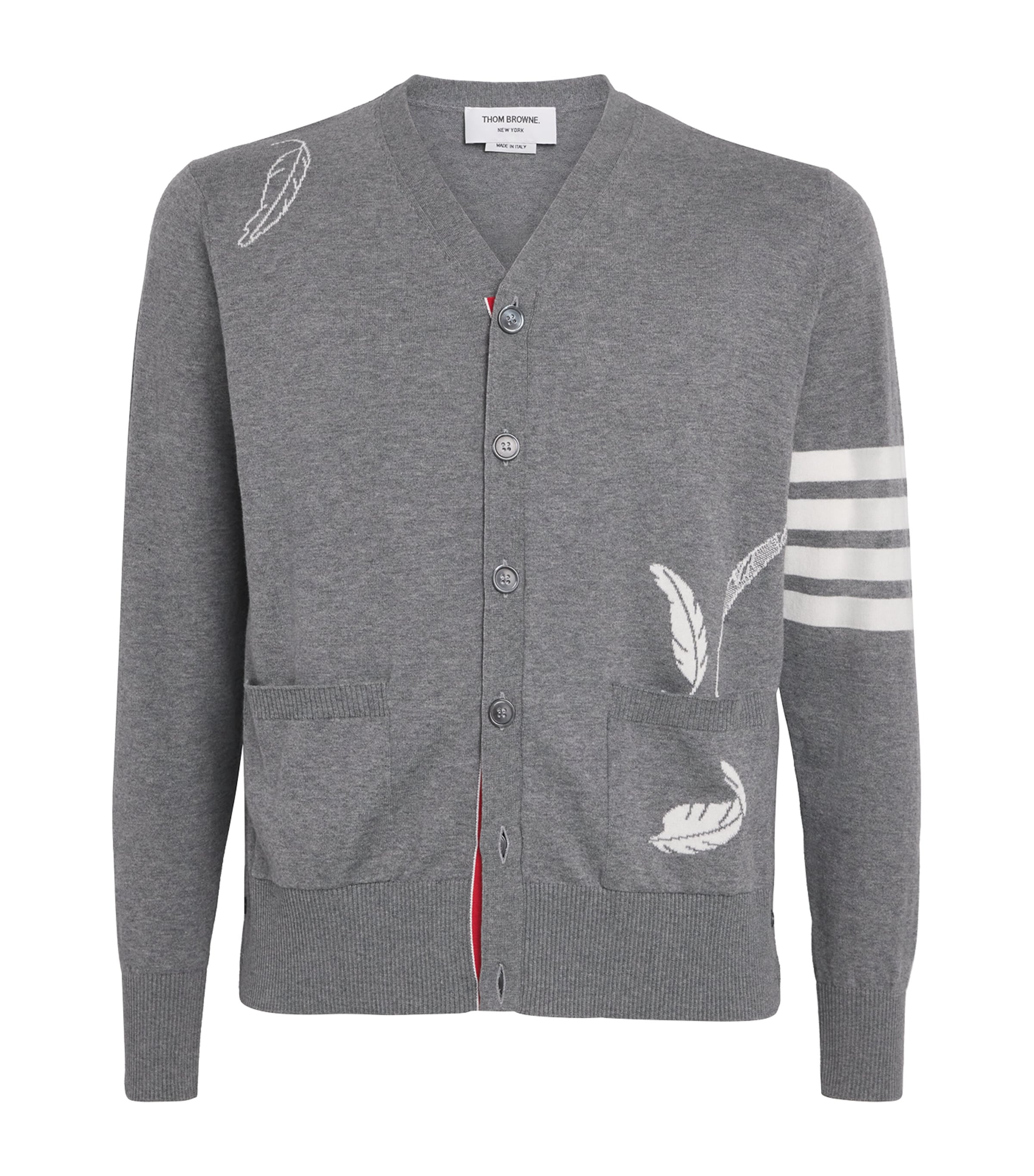 Thom Browne Cotton Feather Cardigan In Gray