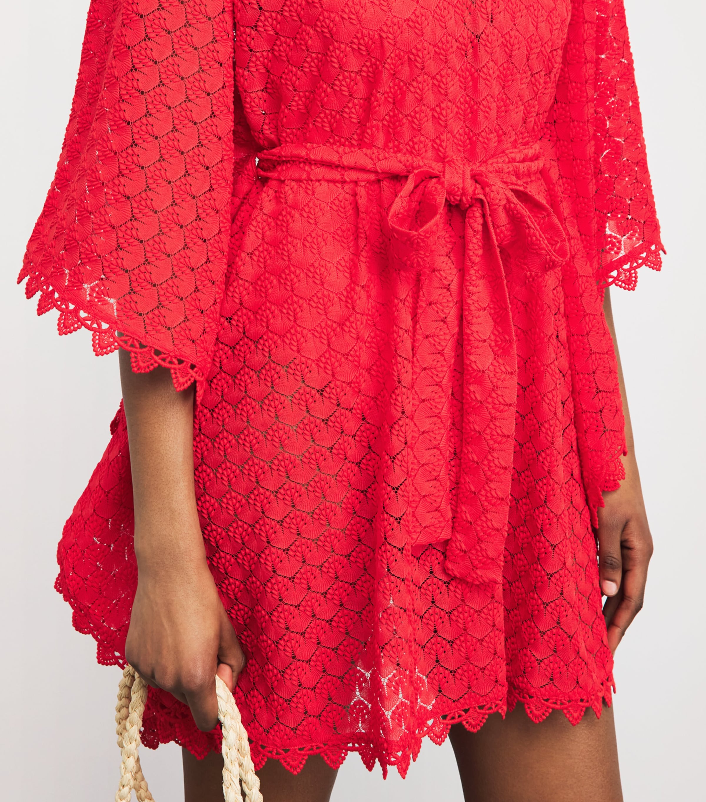Melissa Odabash Womens Crochet Tie-Waist Petra Kaftan Red Image 3