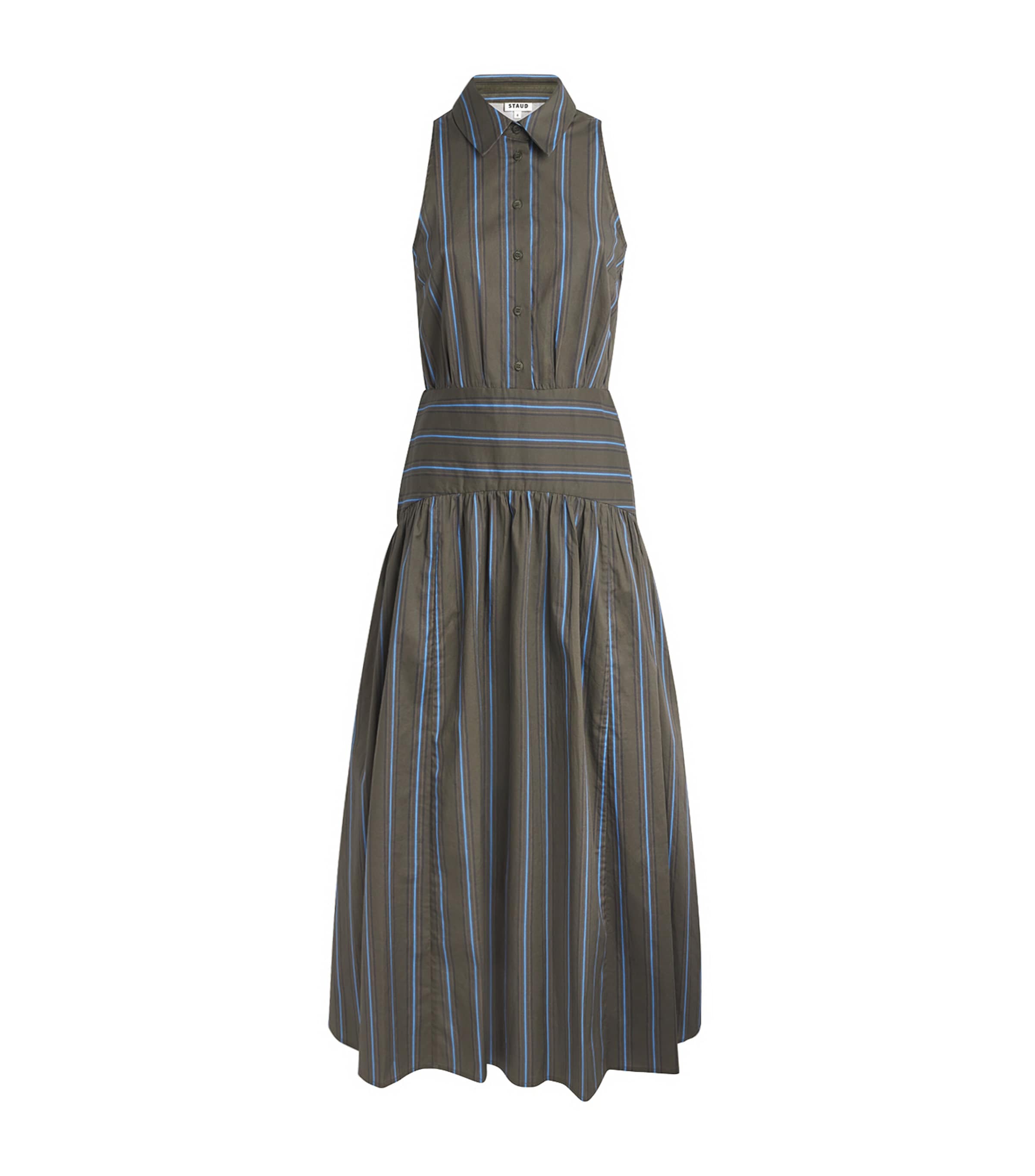 STAUD Womens Cotton-Blend Romy Maxi Dress Hnst Huntngtn Stripe Image 1