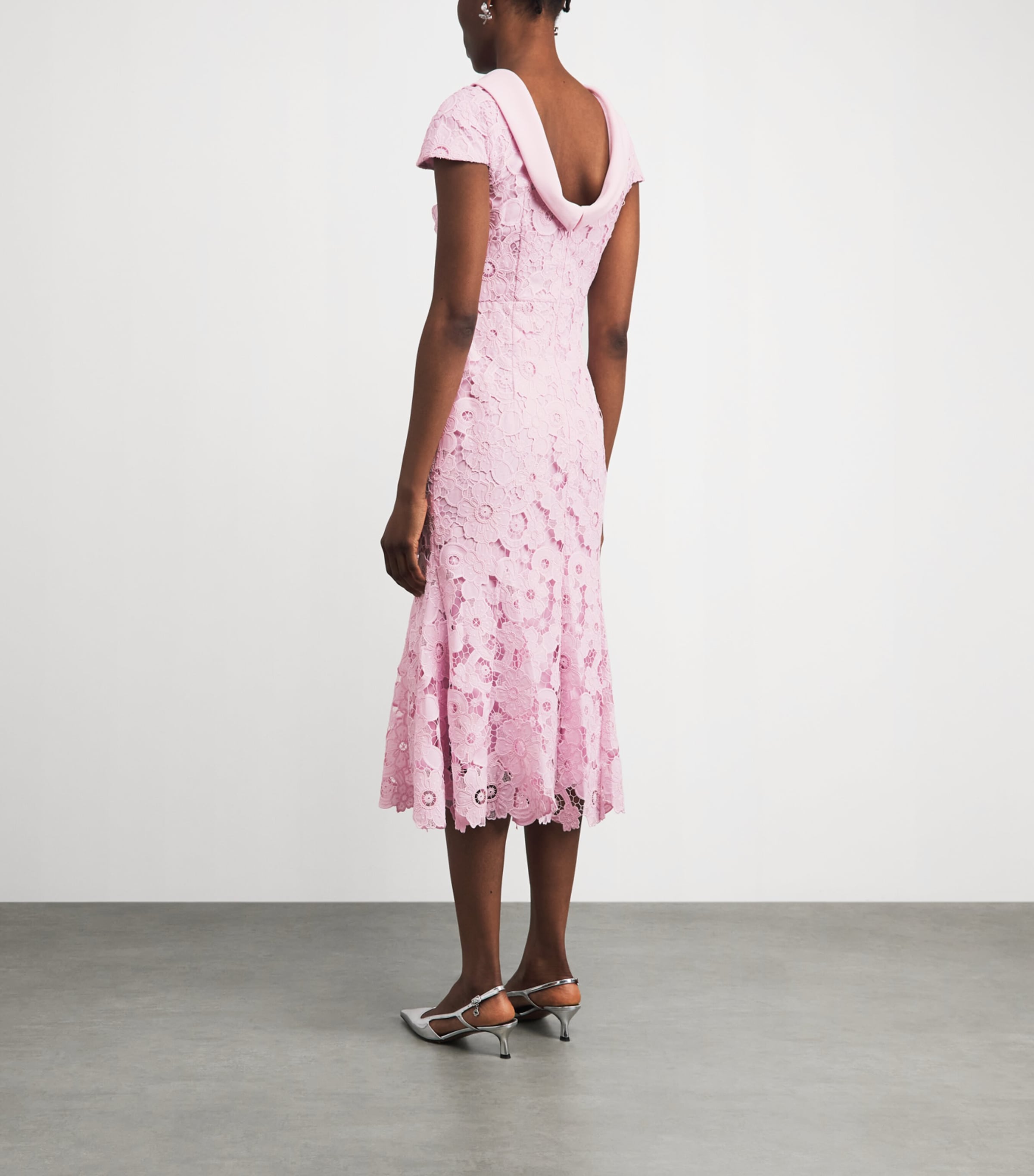 Self-Portrait Womens Lace Scoop-Back Midi Dress Pink Image 4