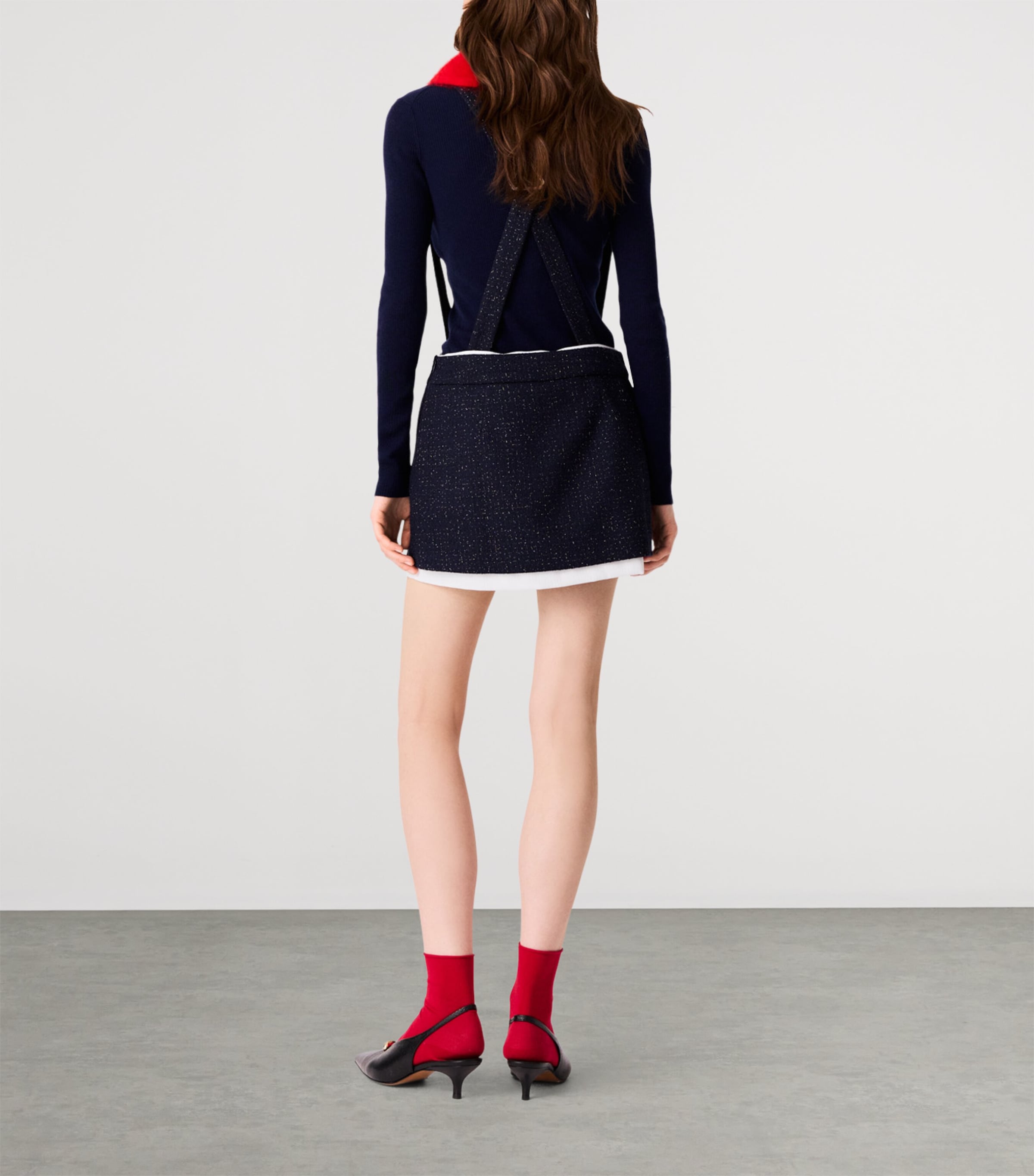 Maje Womens Tweed Suspender Shorts Navy Image 4