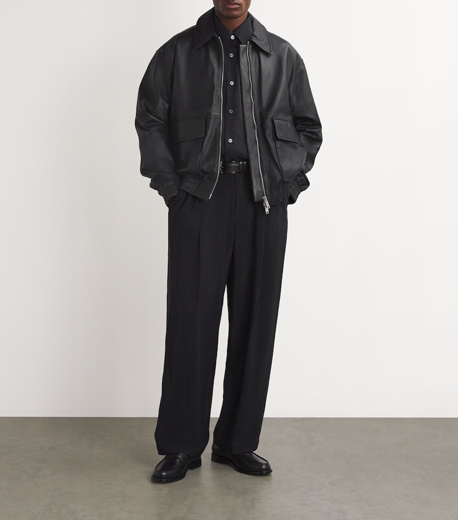 Leather Piston Bomber Jacket BLACK Image 2