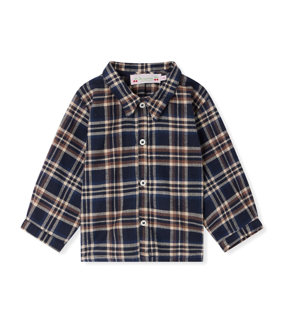 Bonpoint Cotton Check Print Shirt (6-12 Months) Carreaux Marine Image 1