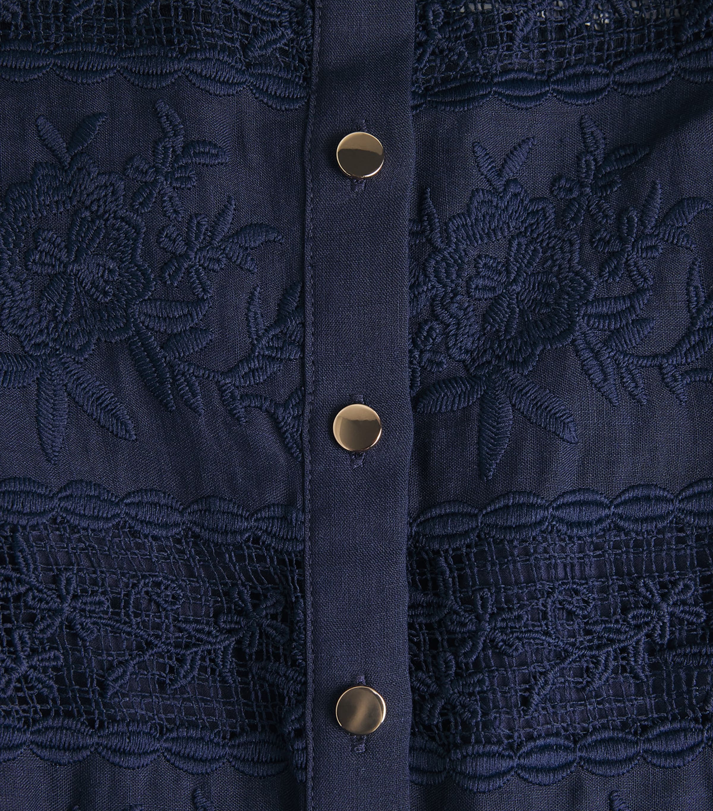 Self-Portrait Womens Ramie Embroidered Midi Shirt Dress Navy Image 6