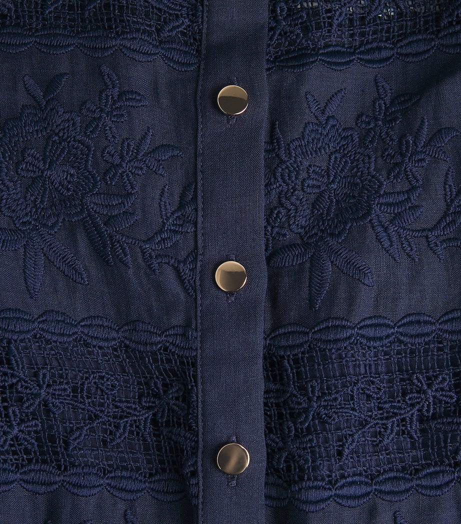 Self-Portrait Womens Ramie Embroidered Midi Shirt Dress Navy Image 6