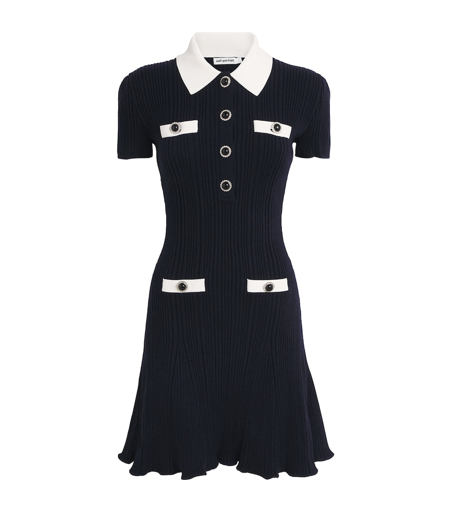 Rib-Knit Contrast-Trim Mini Dress NAVY Image 1