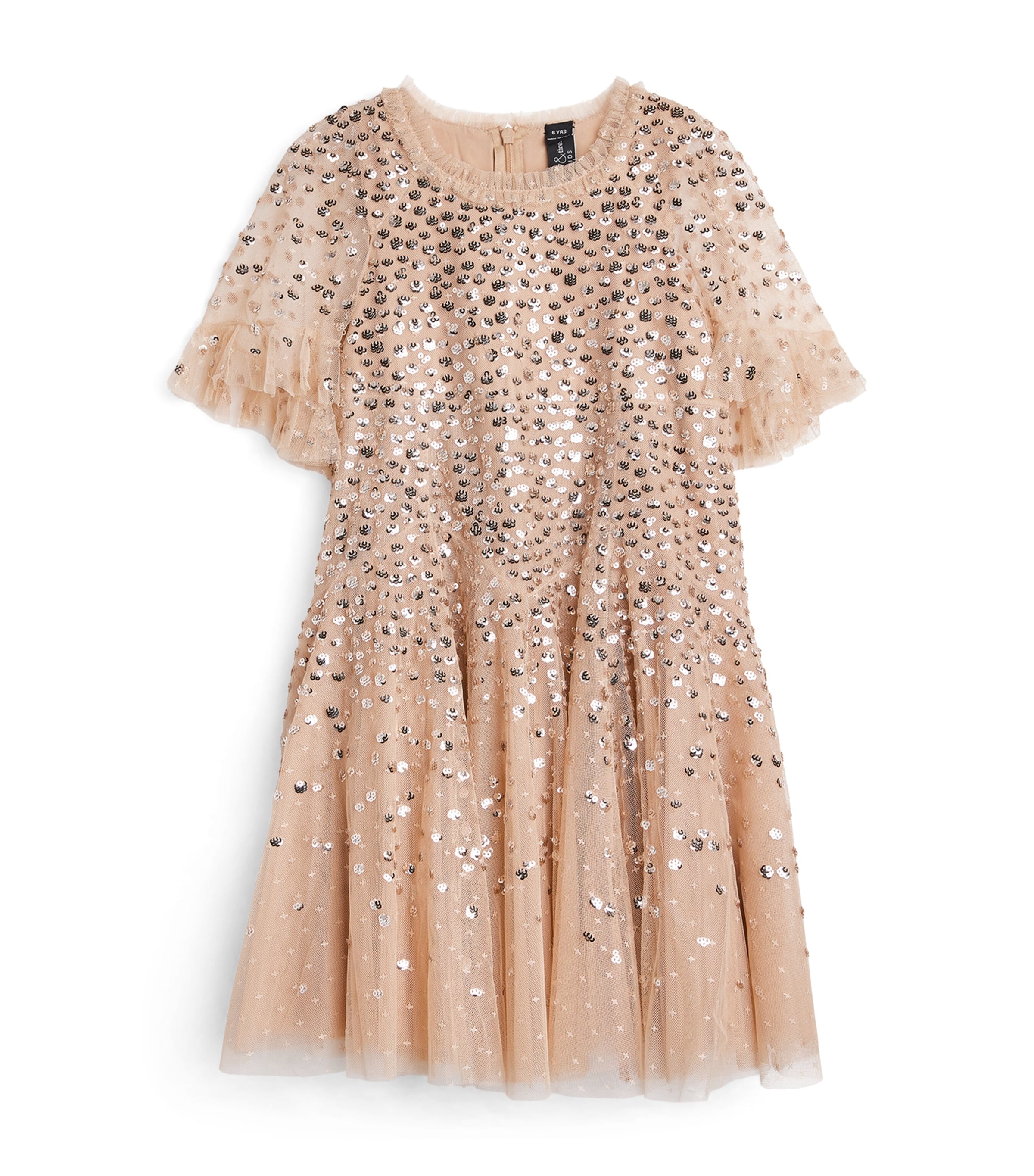 Needle & Thread Tulle Dappled Sequin Cape Dress In Neutral