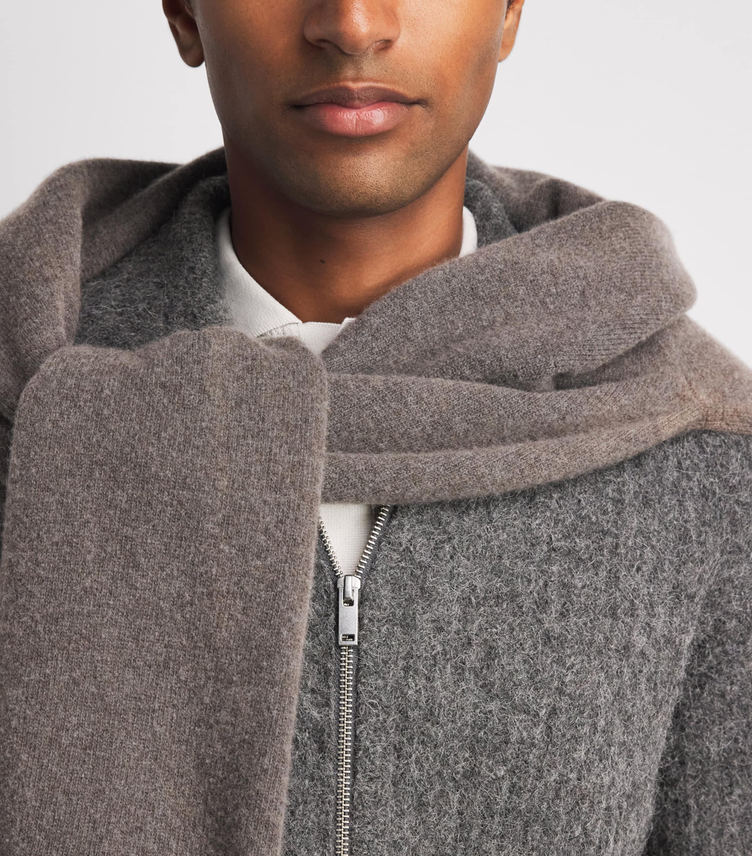 Samsøe Samsøe Mens Alpaca-Blend Sajob Zip-Up Cardigan Dark Grey Mel. Image 3