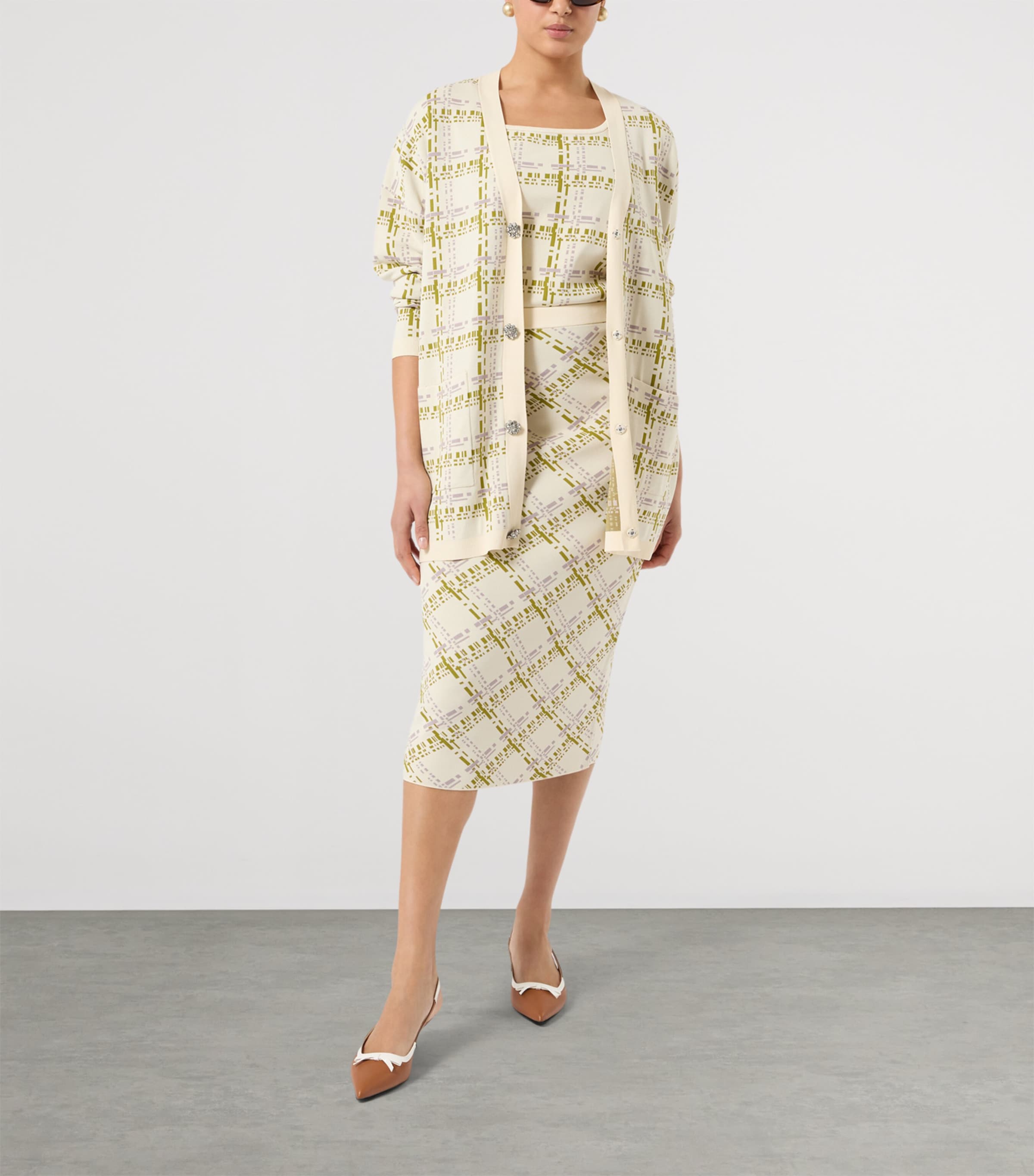 Marina Rinaldi Womens Jacquard Tank and Cardigan Set Ivory Image 2