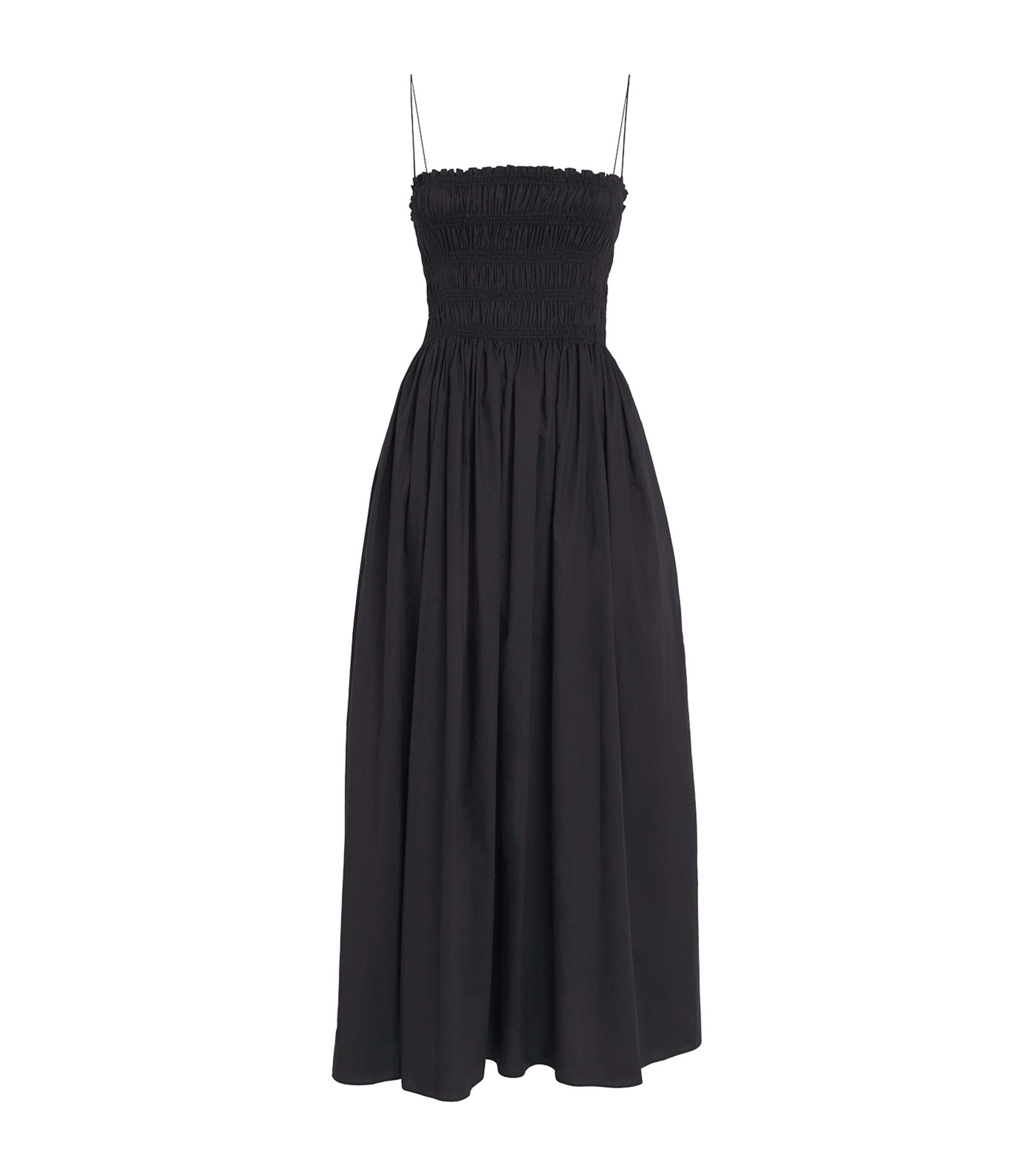 Matteau Womens Organic Cotton Shirred Maxi Dress Black Image 1