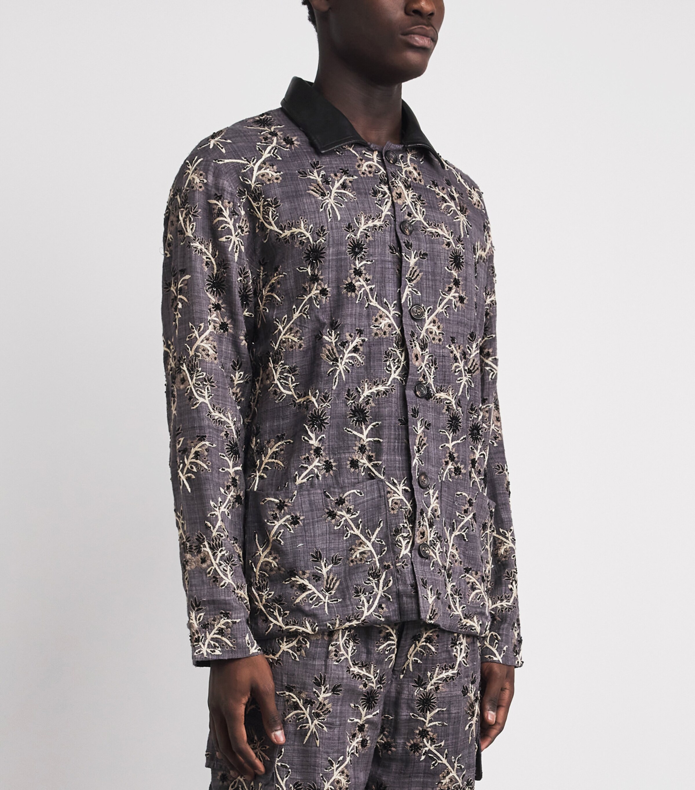 Kartik Research Mens Silk Embellished Chintz Jacket Black/ Ecru/ Grey Image 4
