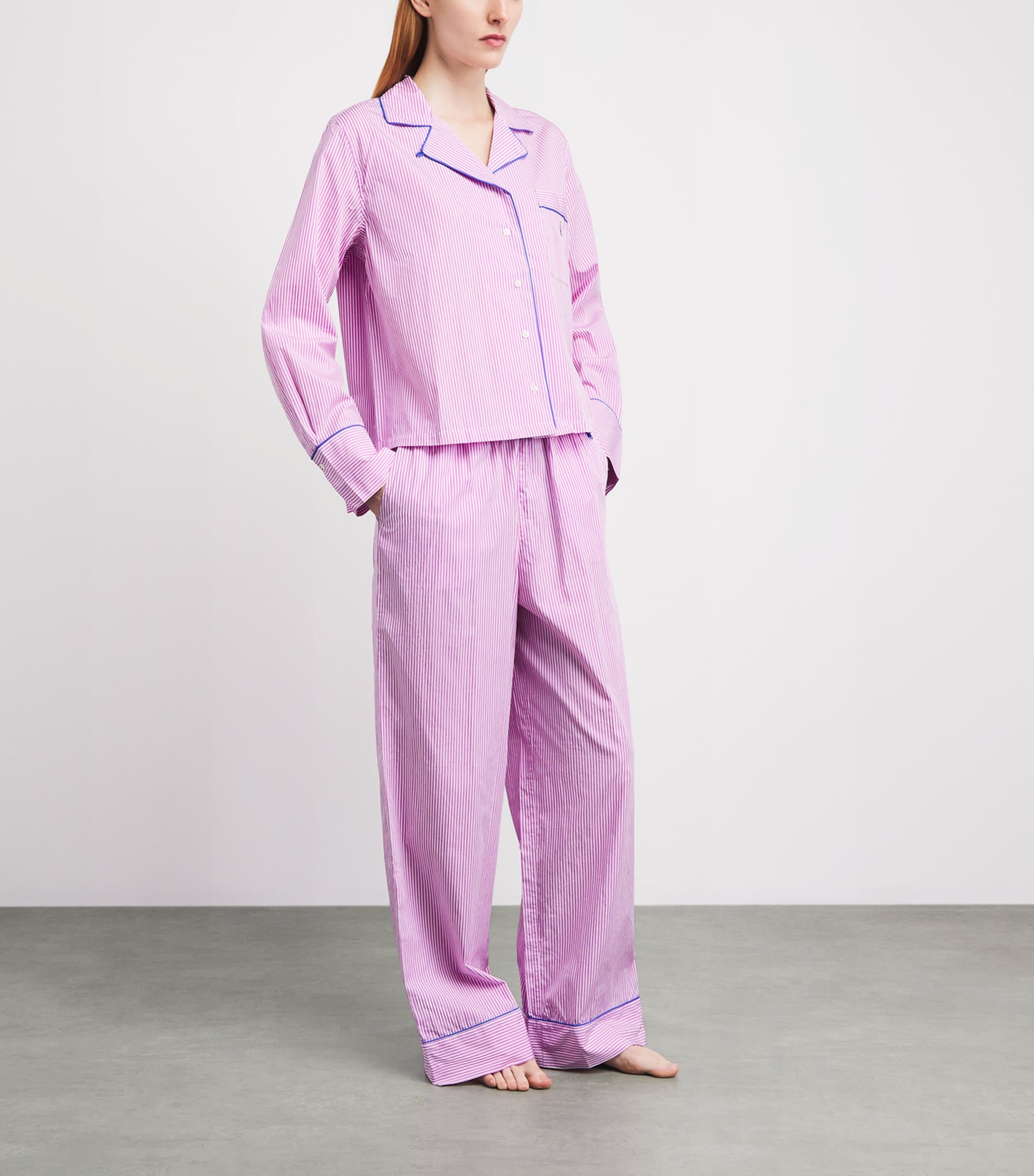 Polo Ralph Lauren Womens Cotton Stripe Pyjama Set Wht Cld X Vilet Mead Image 2