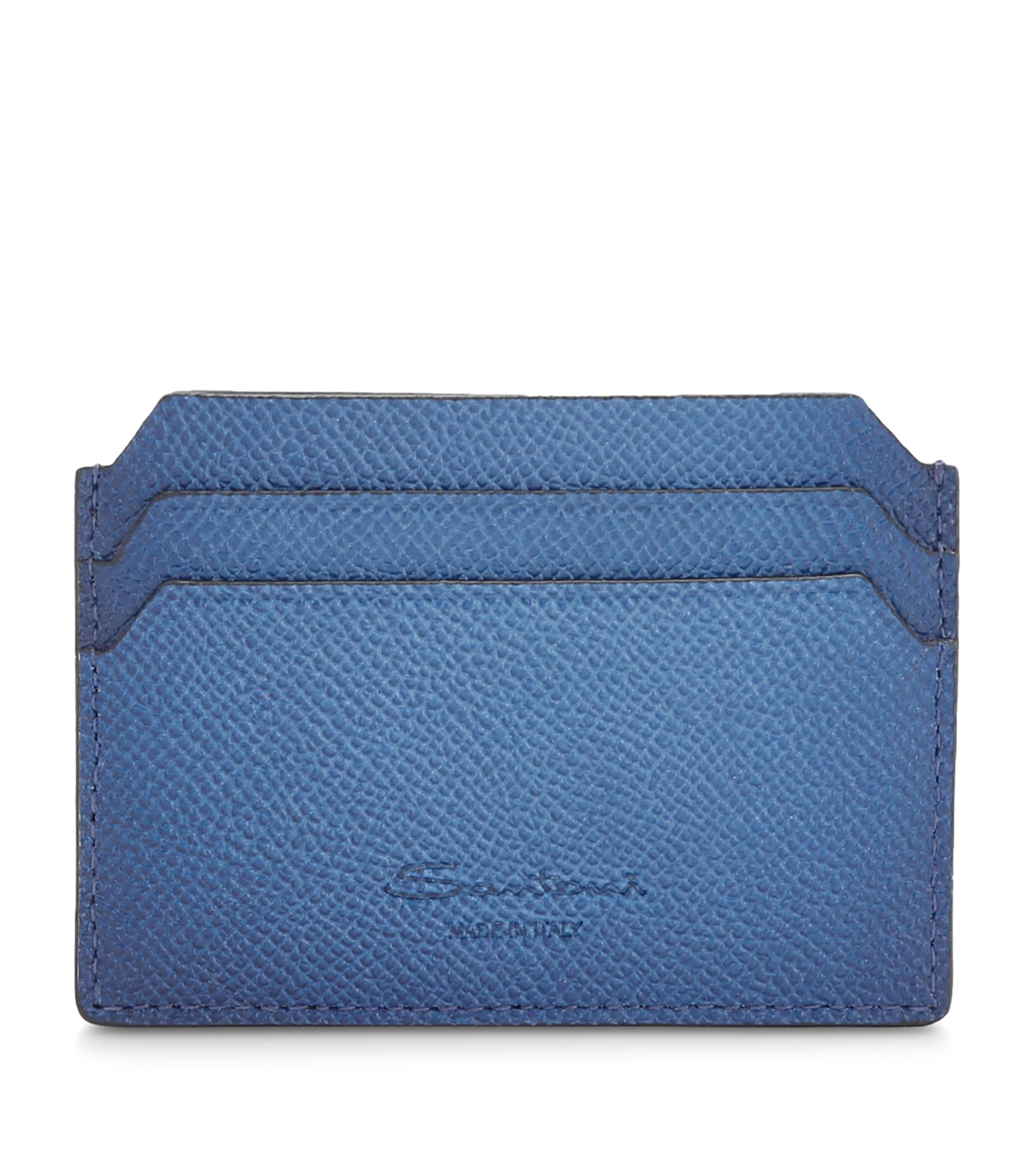 Santoni Leather Card Holder In Navy