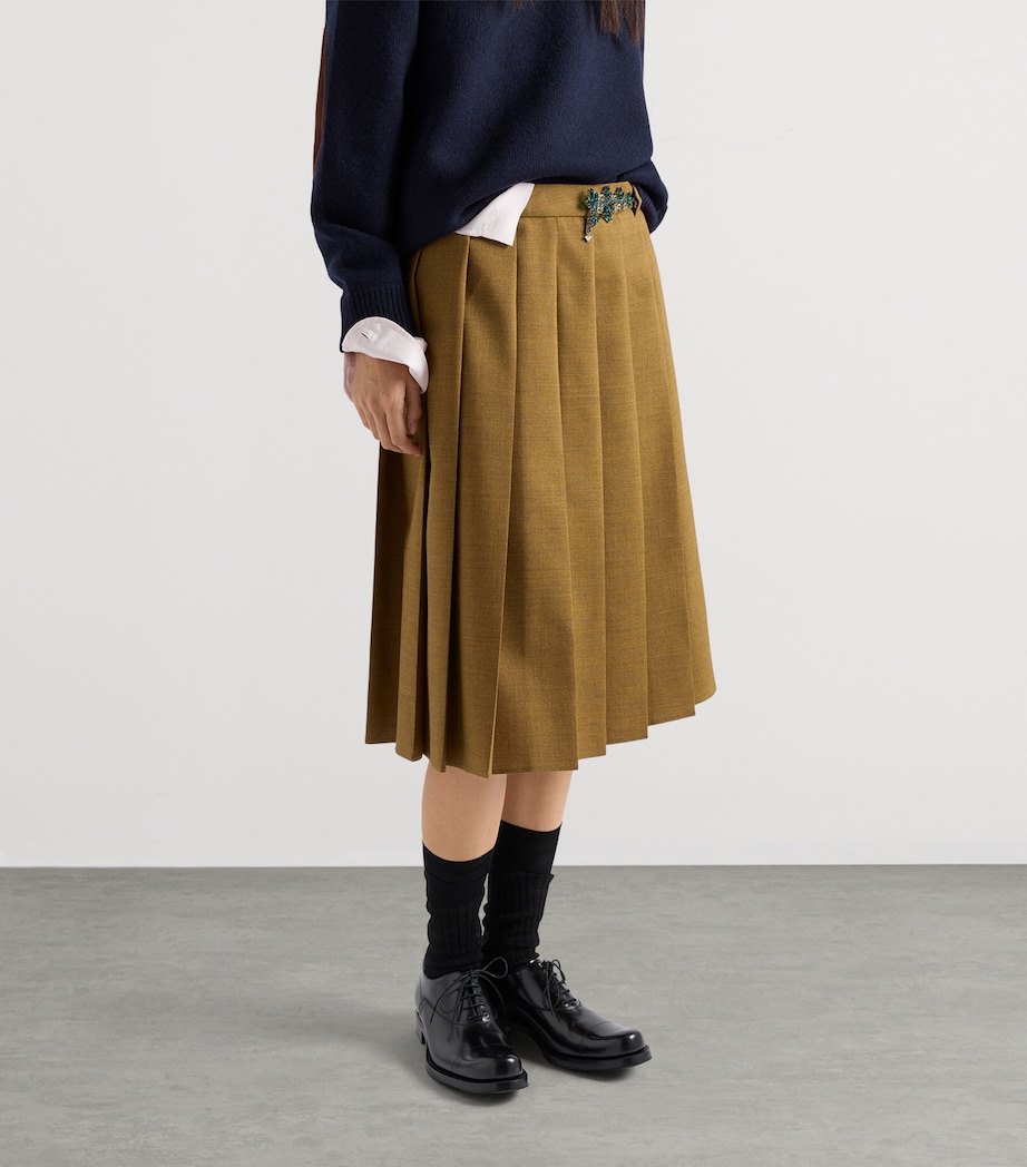 Prada Womens Pleated Hopsack Midi Skirt Brown Image 4