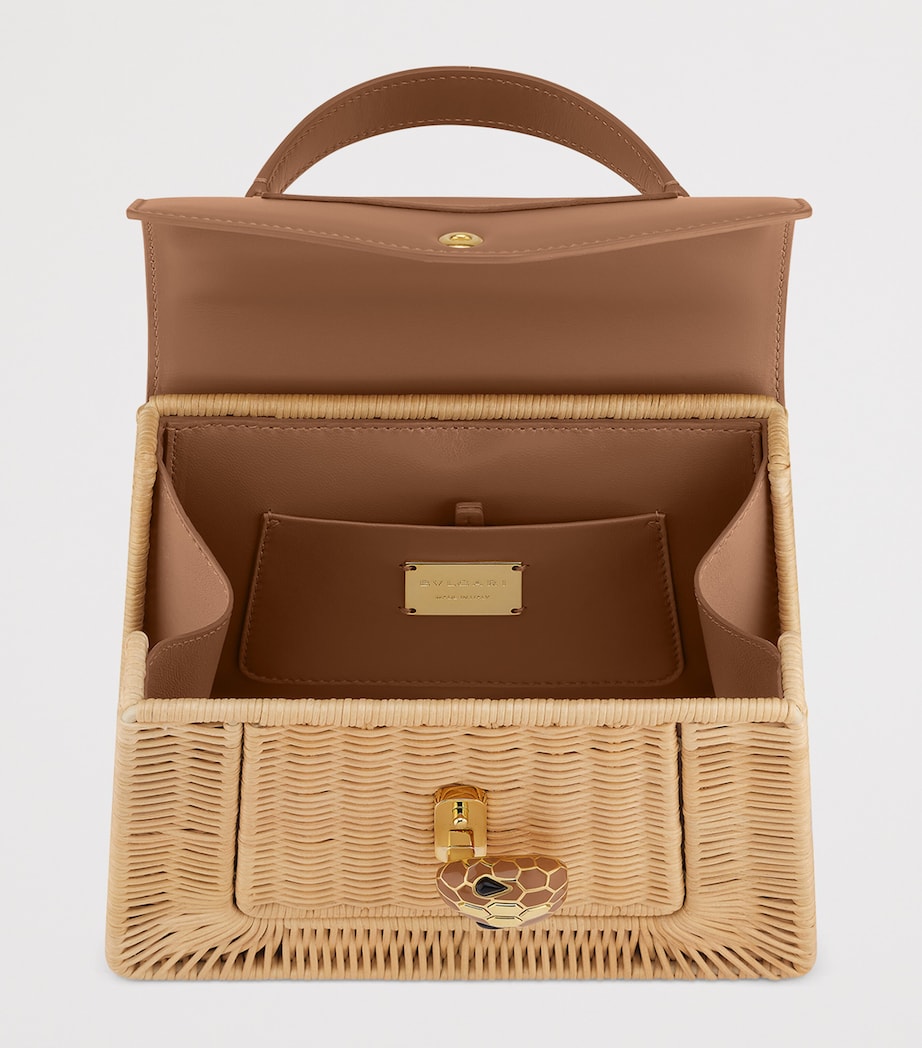 Rattan-Leather Serpenti Forever Top-Handle Bag BROWN Image 3