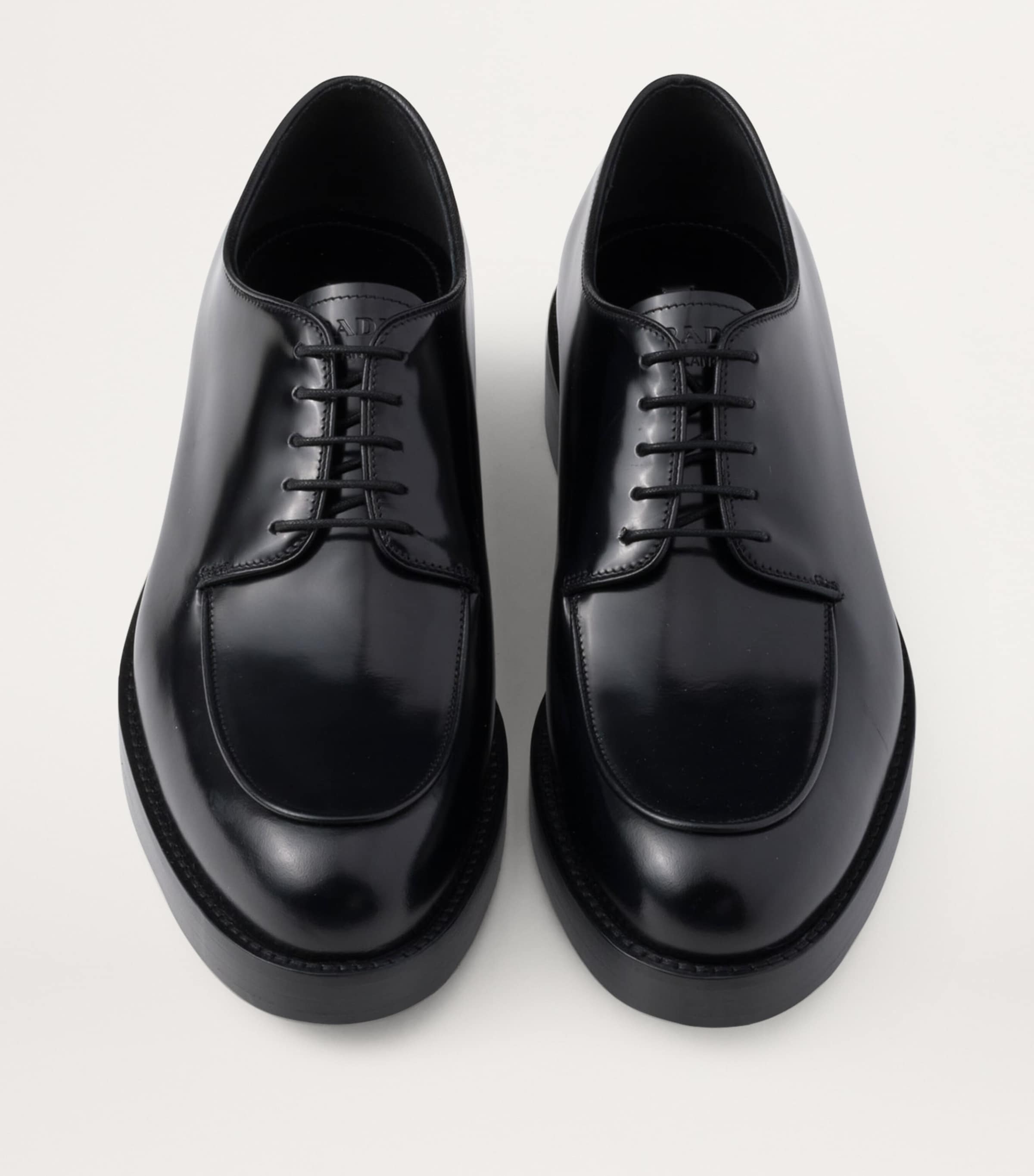 PRADA BRUSHED LEATHER DERBY SHOES シューズ 7 Prada Black Brushed Leather Derby Shoes | Harrods UK