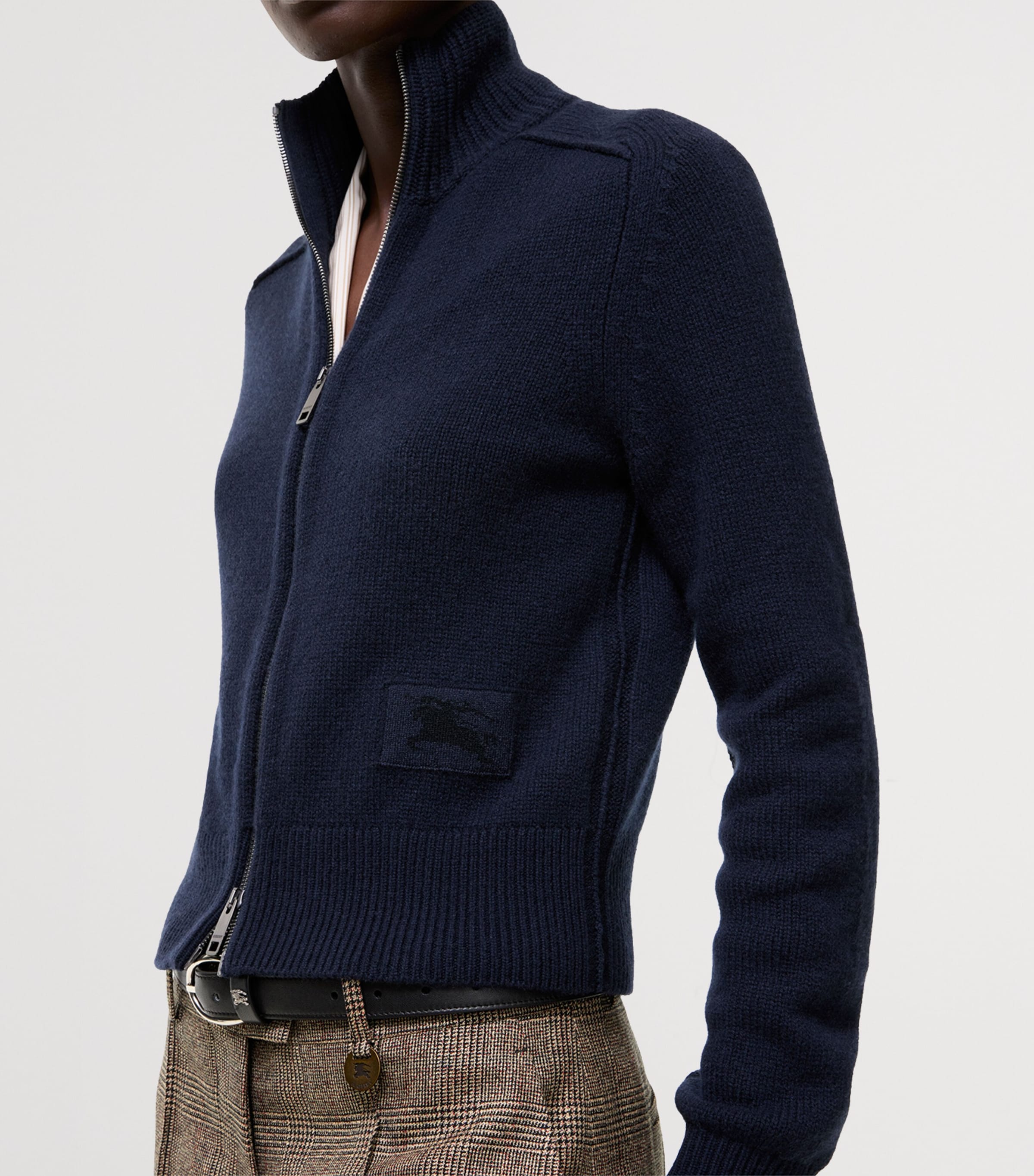 Burberry Womens Cashmere-Blend Zip-Up Jacket Silhouette Blue Image 3