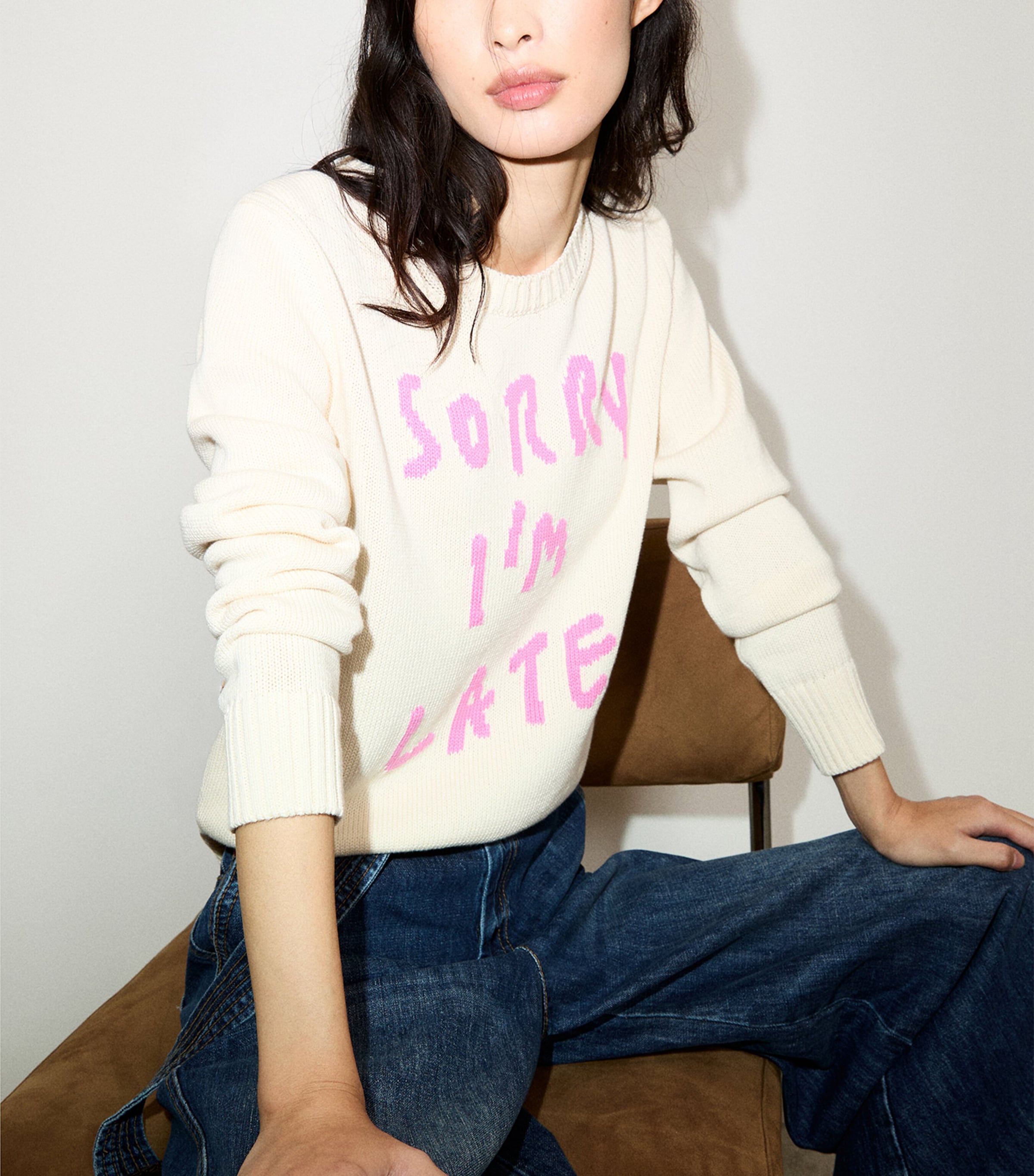 MAX&Co. Womens Cotton Slogan Sweater Wool White Image 4