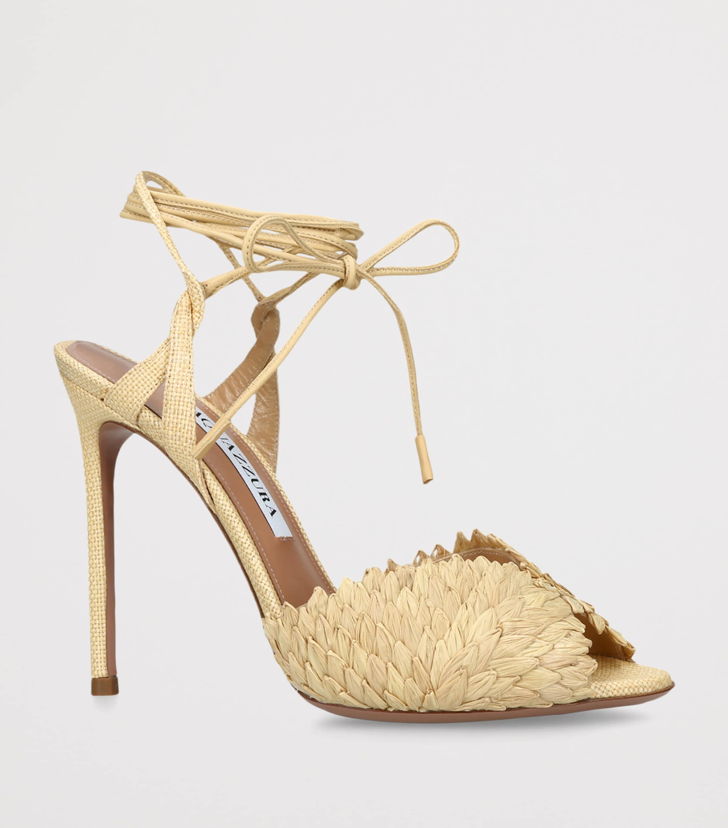 Aquazzura Raffia Rio Flirt Heeled Sandals 105 Beige Image 3