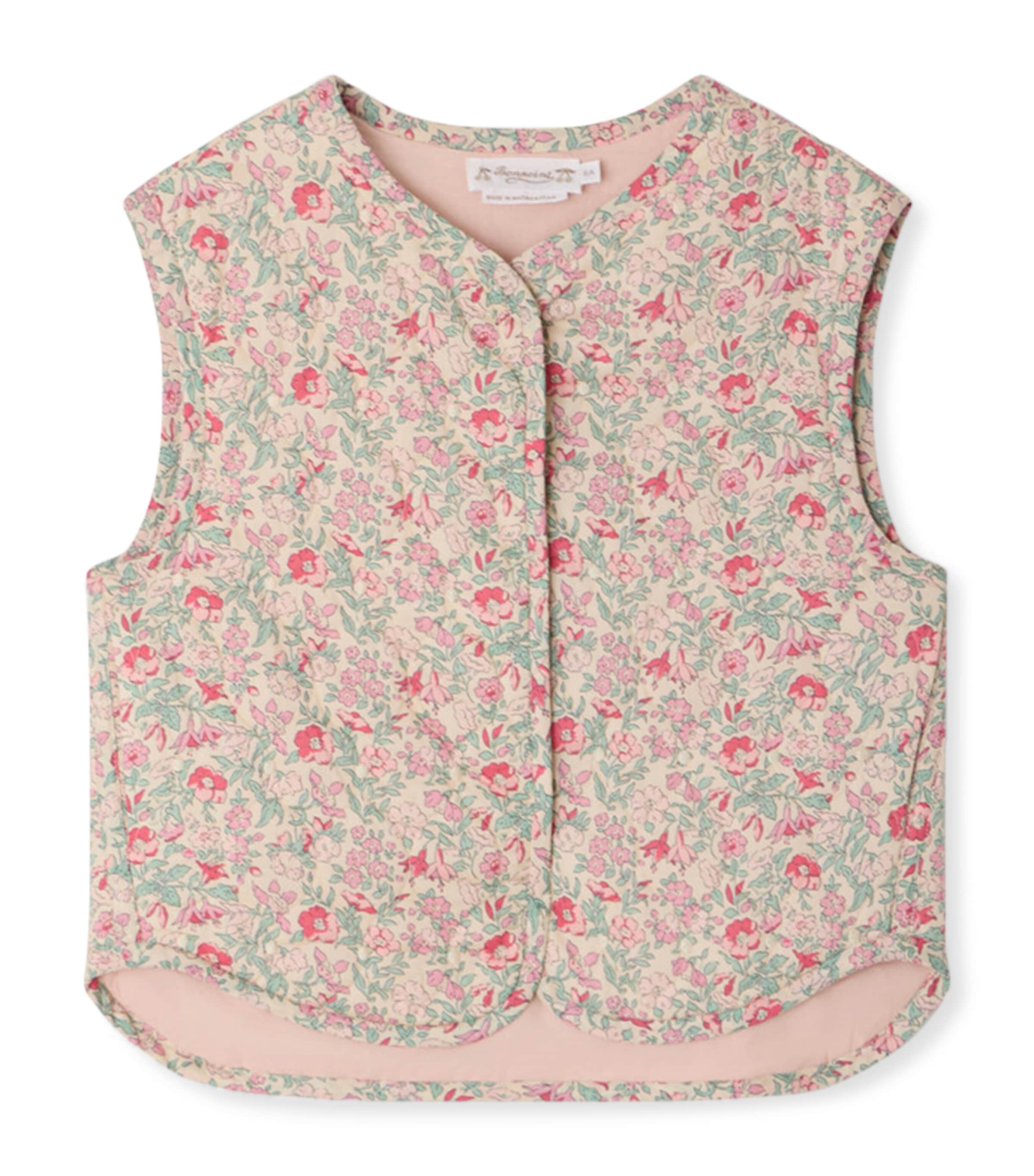 Bonpoint Quilted Floral Elbie Gilet (4-14 Years) Fl Framboise Image 1