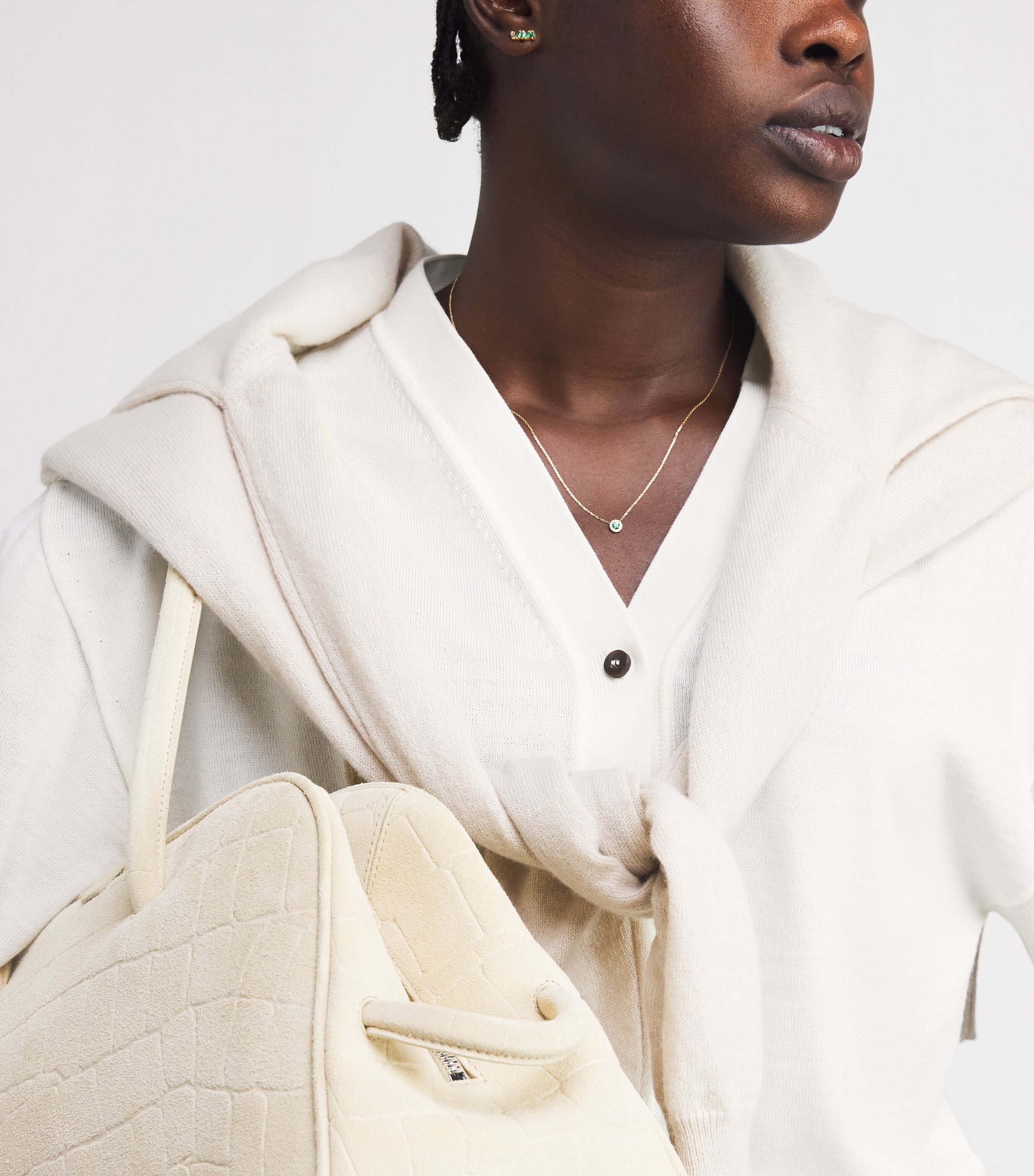 Yellow Gold, Diamond and Emerald Bold Stud Earrings 18K YG/EMER Image 5