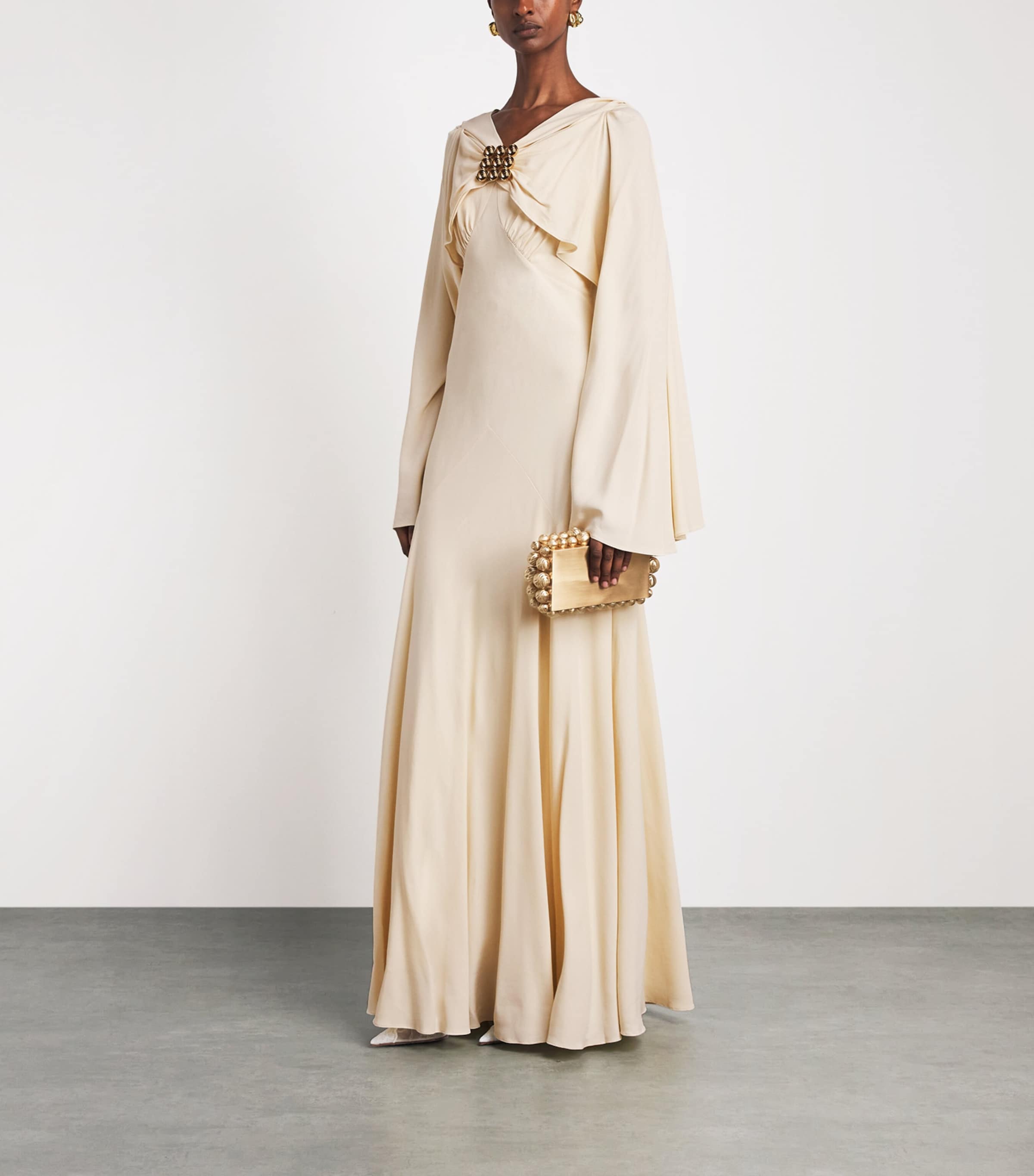 Rabanne Womens Cape-Sleeve Gown Custard Image 2