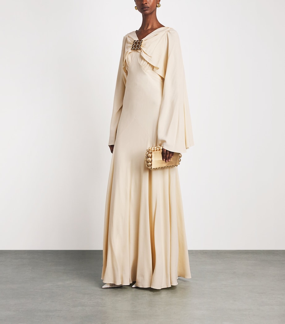 Rabanne Womens Cape-Sleeve Gown Custard Image 2