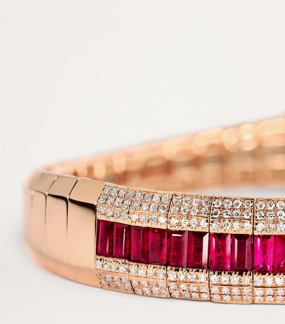 Yellow Gold, Diamond and Ruby Pavé Stretch Bracelet ROSE GOLD Image 4