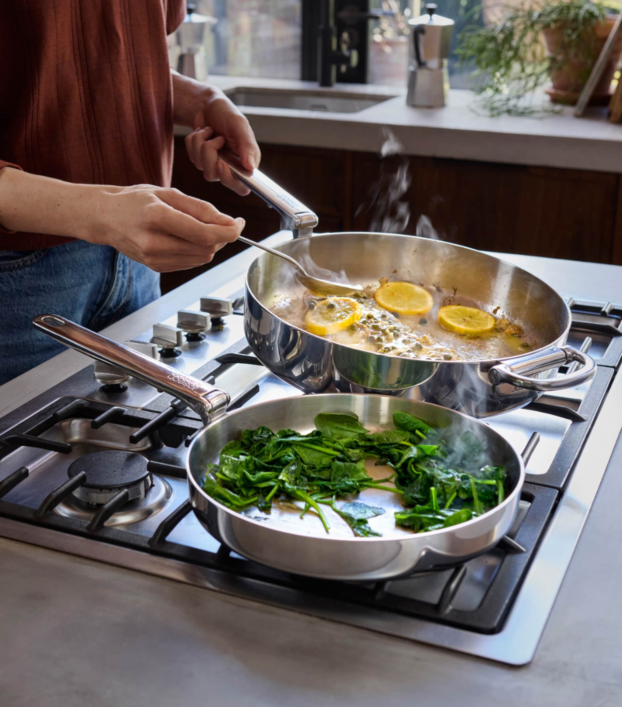 Space Non-Stick Folding-Handle Frying Pan with Lid (28cm) STAINLESS STEEL Image 3